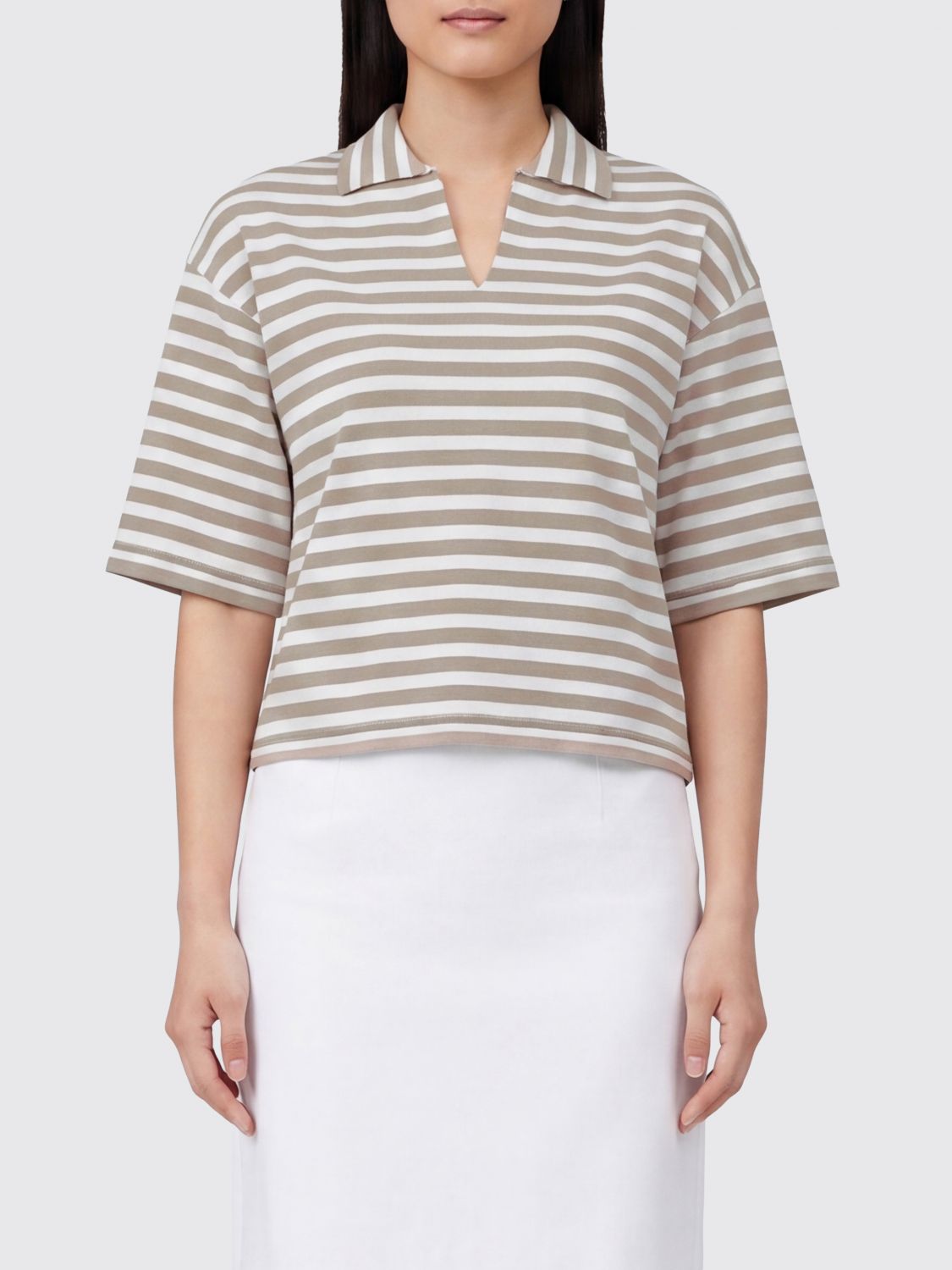 MAX MARA Polo in viscosa a maniche corte con spalle scese e scollo a V