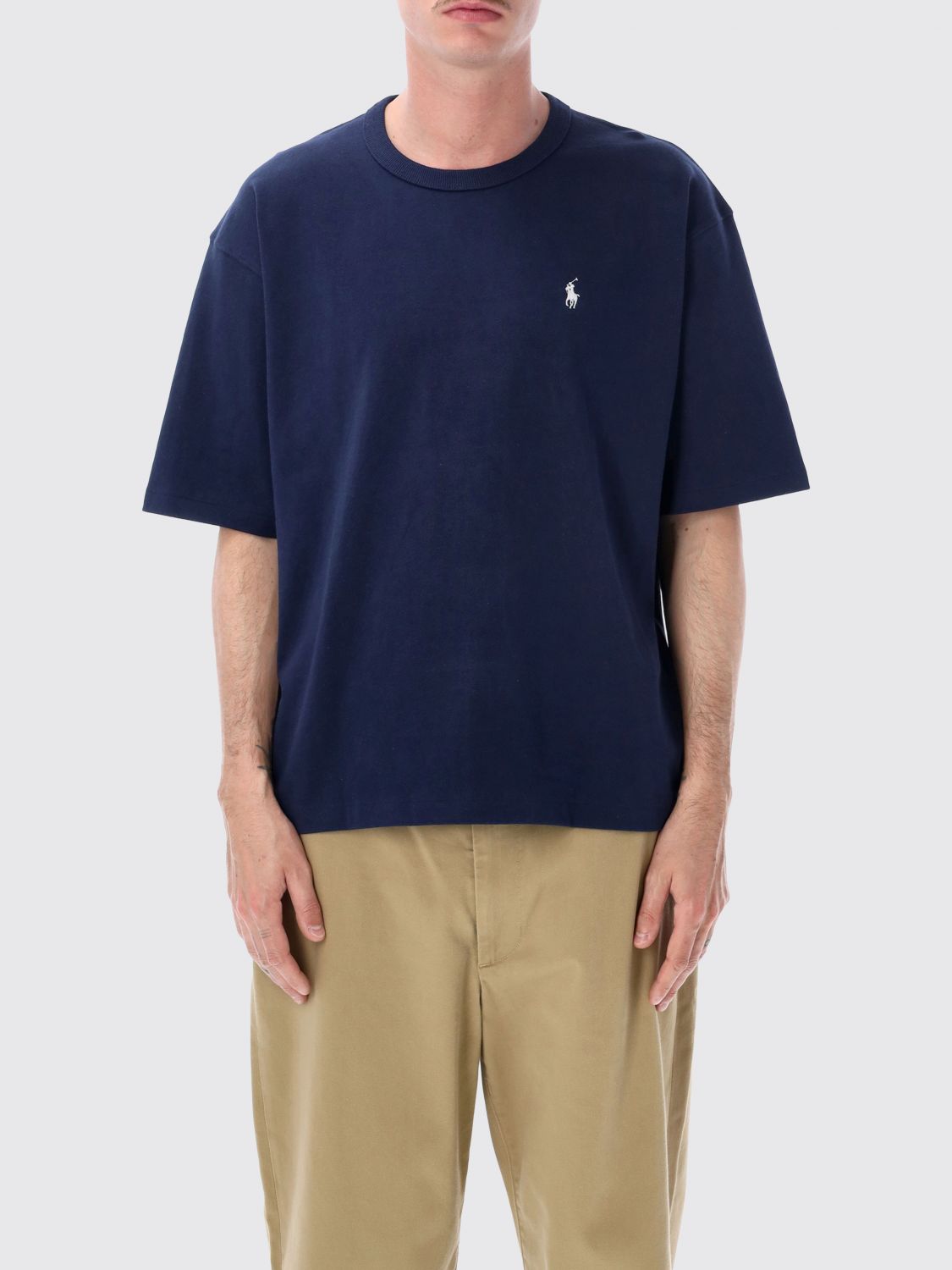POLO RALPH LAUREN T-shirt girocollo in cotone con logo ricamato a contrasto