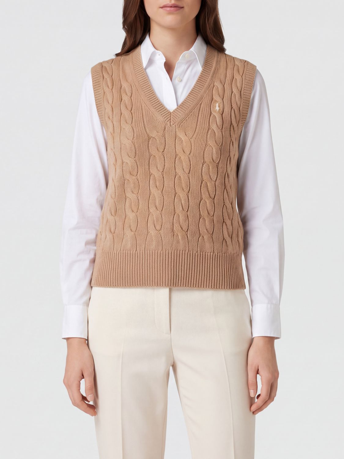 POLO RALPH LAUREN Short-Sleeve Cable-Knit Wool and Cashmere V-Neck Jumper