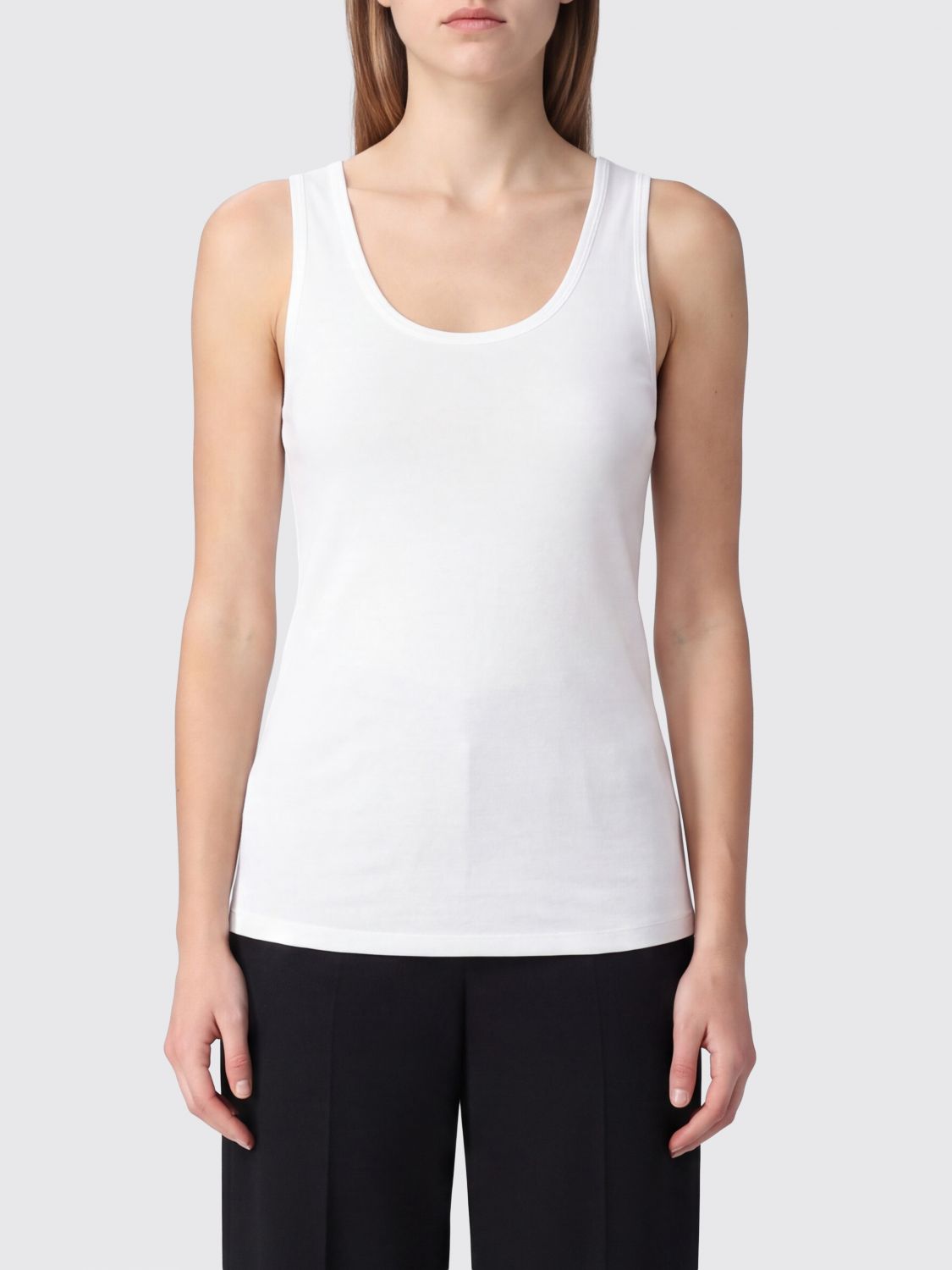 MAX MARA Sleeveless U-Neck Slim Fit Crêpe de Chine Top