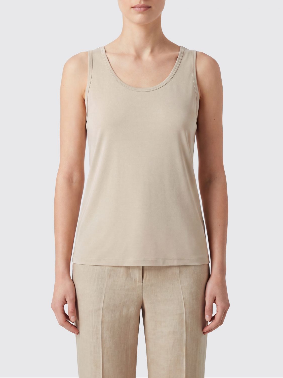 MAX MARA Sleeveless U-Neck Slim Fit Crêpe de Chine Top