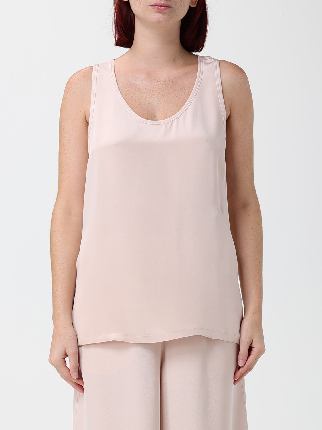 MAX MARA Sleeveless U-Neck Slim Fit Crêpe de Chine Top