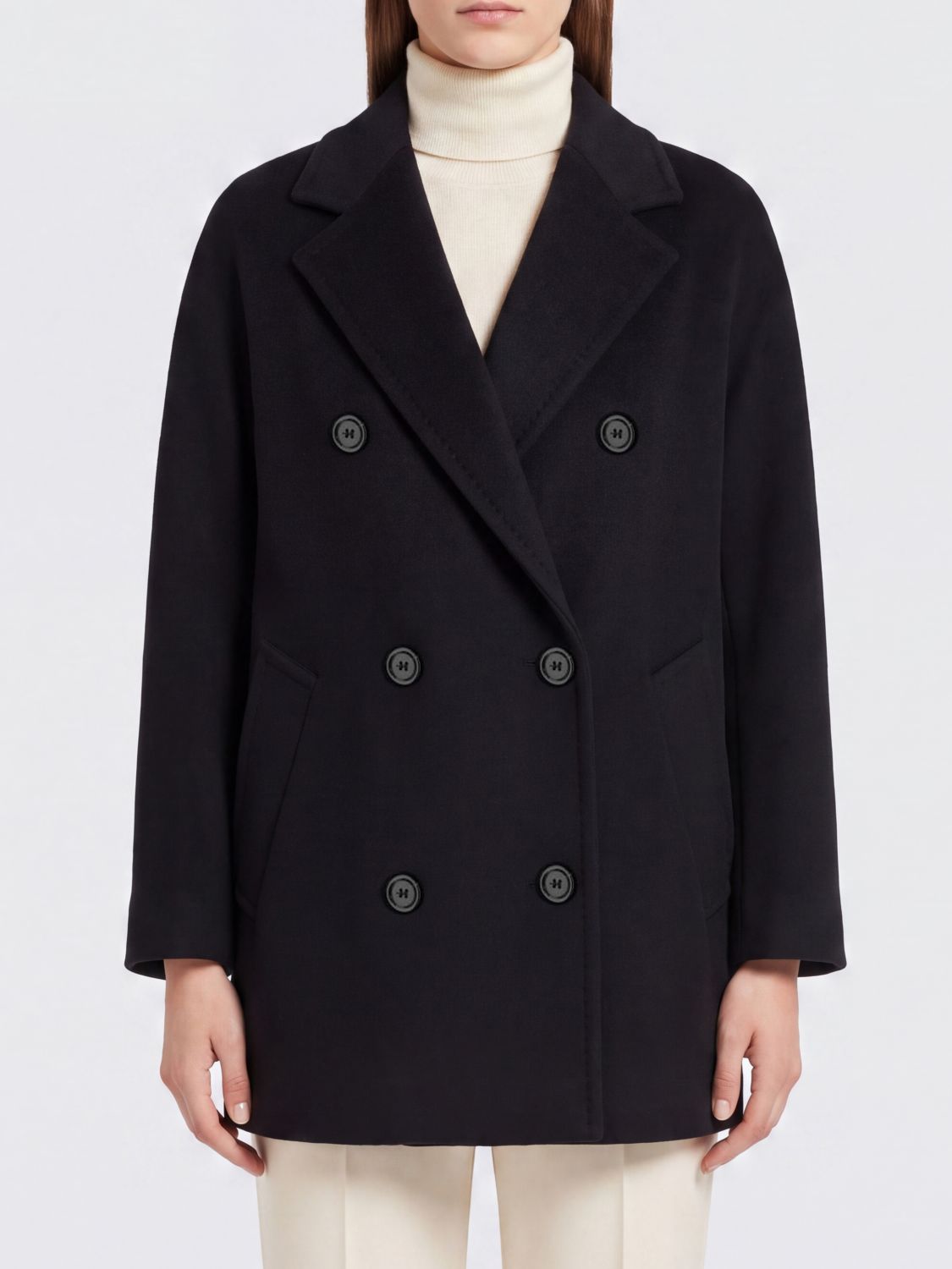 MAX MARA Double-Breasted Wool Caban Coat with Relaxed Fit and Lapel Collar