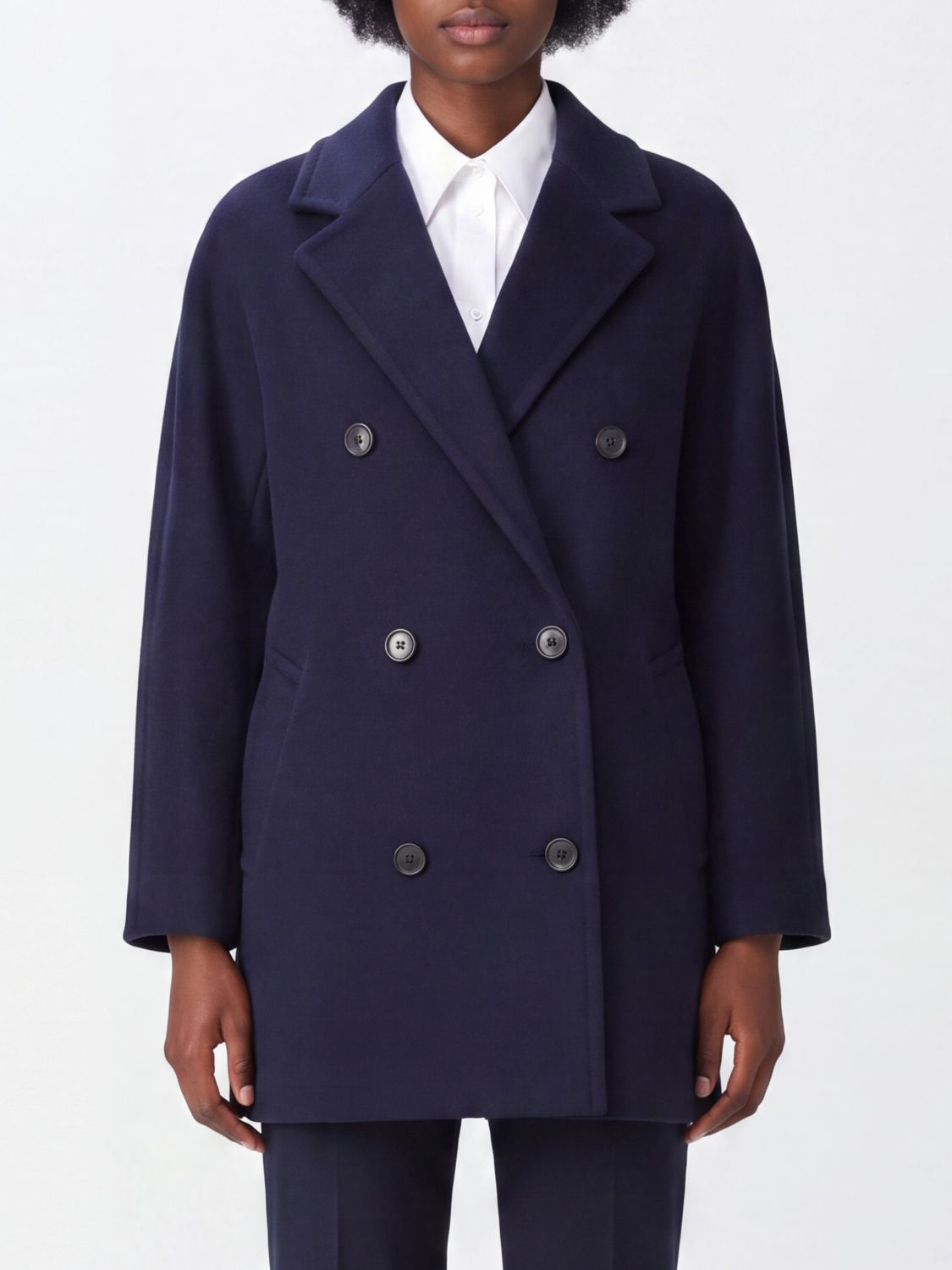 MAX MARA Double-Breasted Wool Caban Coat with Relaxed Fit and Lapel Collar
