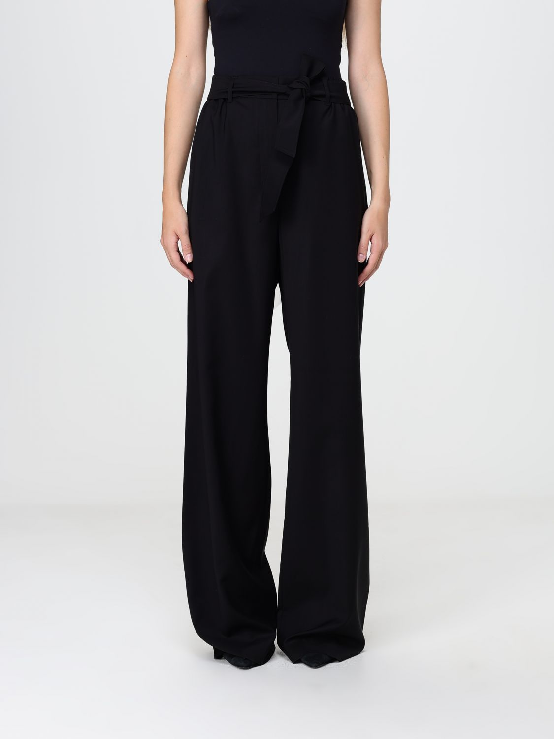 MAX MARA Pantaloni wide leg in lana vergine con cintura da annodare in vita