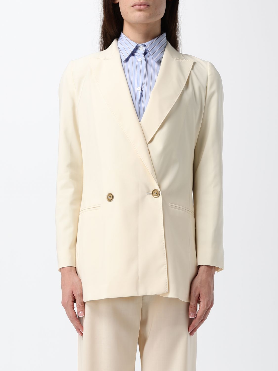 MAX MARA Double-Breasted Pure Wool Blazer with Peak Lapels