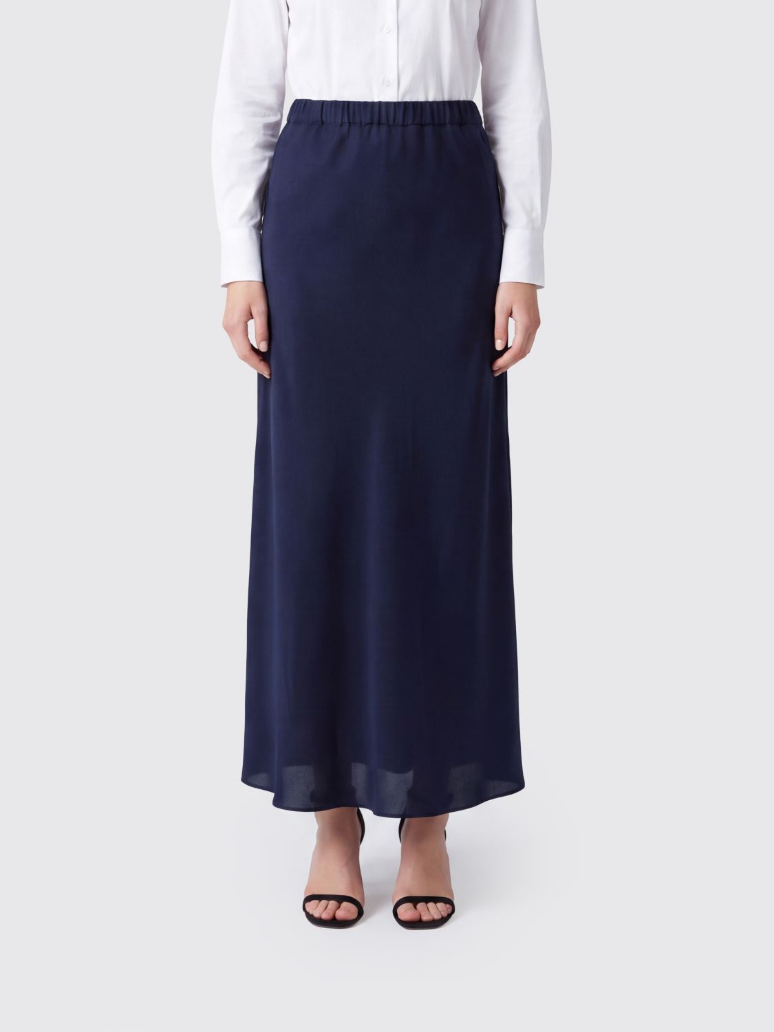 Max Mara High-waisted Silk Crêpe Pencil Maxi Skirt With Elasticated Waist In Blue
