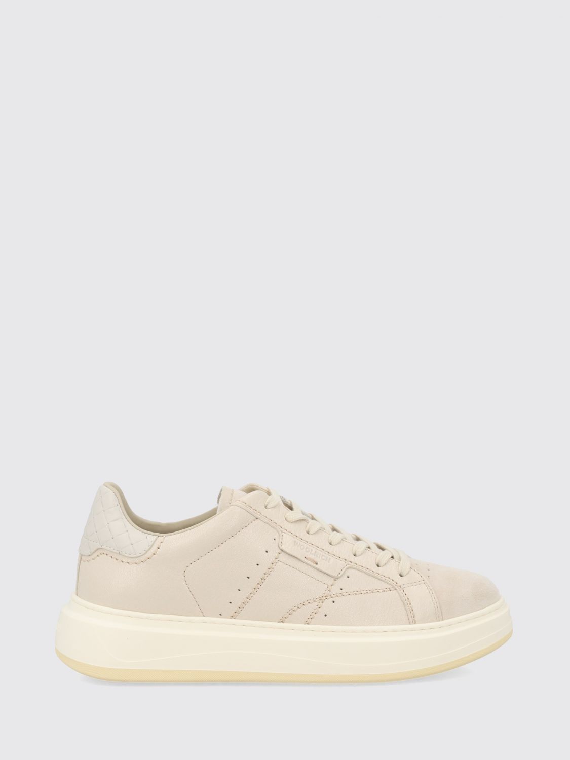 WOOLRICH Sneakers low top in pelle liscia con logo stampato e caviglia imbottita