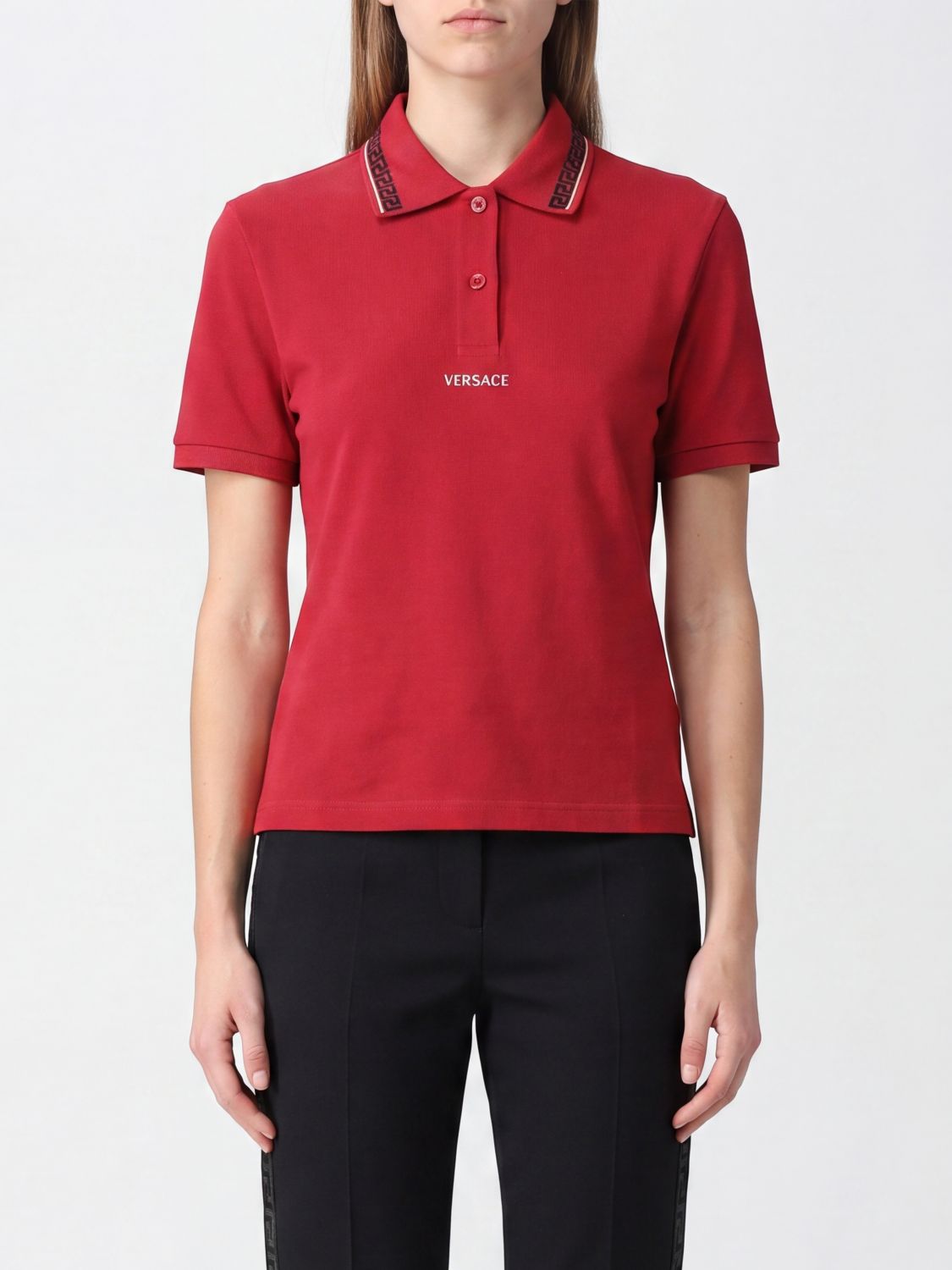 VERSACE Slim-Fit-Poloshirt aus Baumwolle mit Kontrastlogo und Paspelierung