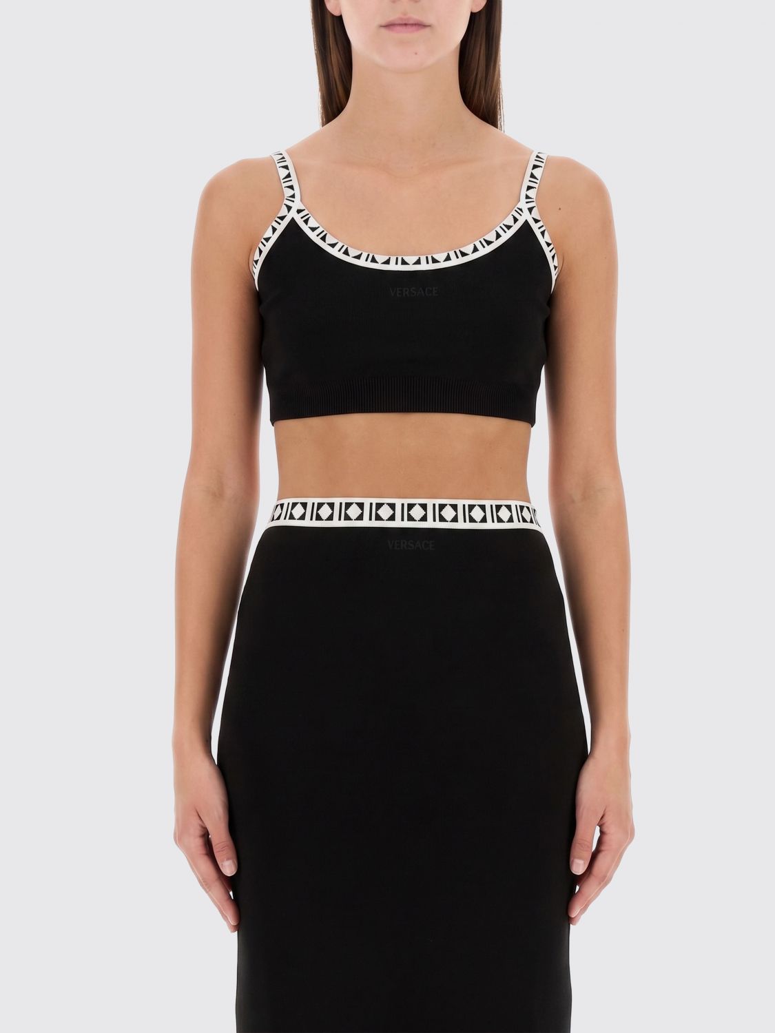 VERSACE Cropped-Top aus Stretch-Baumwolle mit schmalen Trägern und Kontrastbesätzen