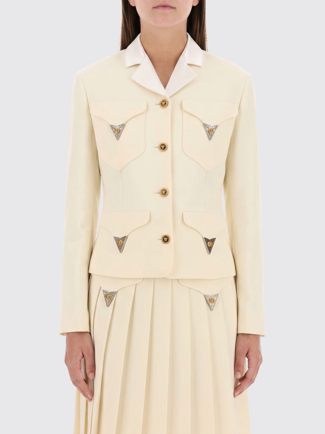 VERSACE Slim-Fit Cropped Single-Breasted Wool Jacket with Medusa Buttons