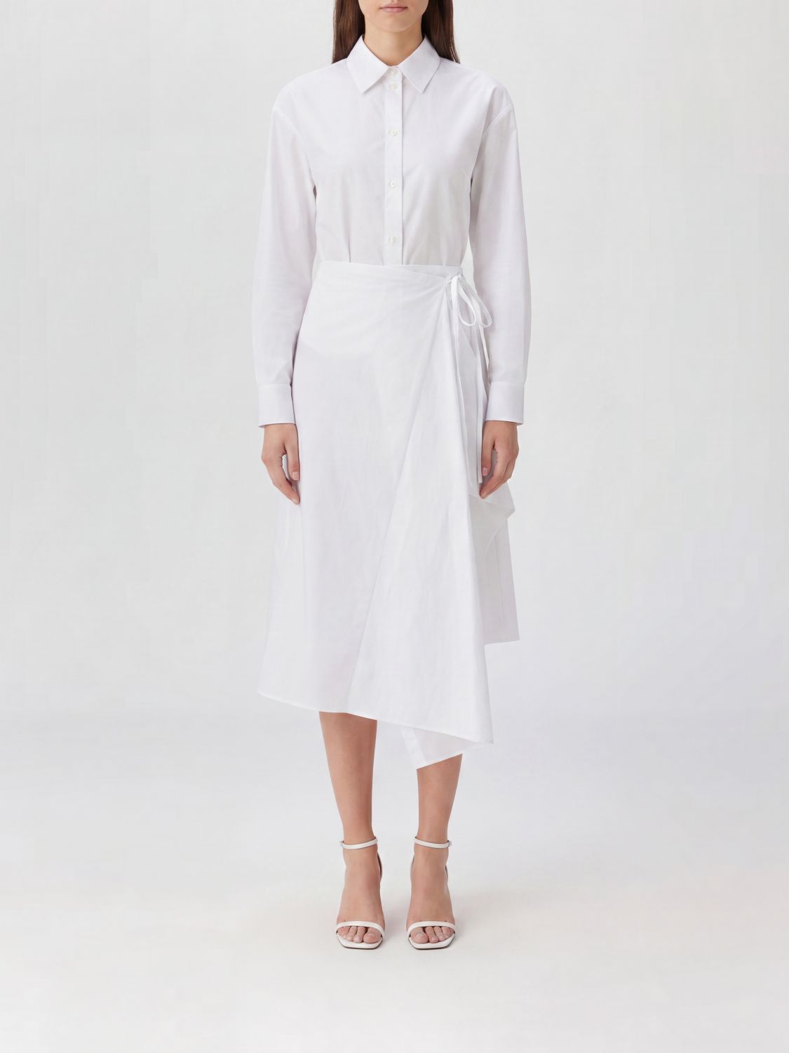 MSGM Asymmetric Hem Wrap Cotton Midi Chemisier Dress