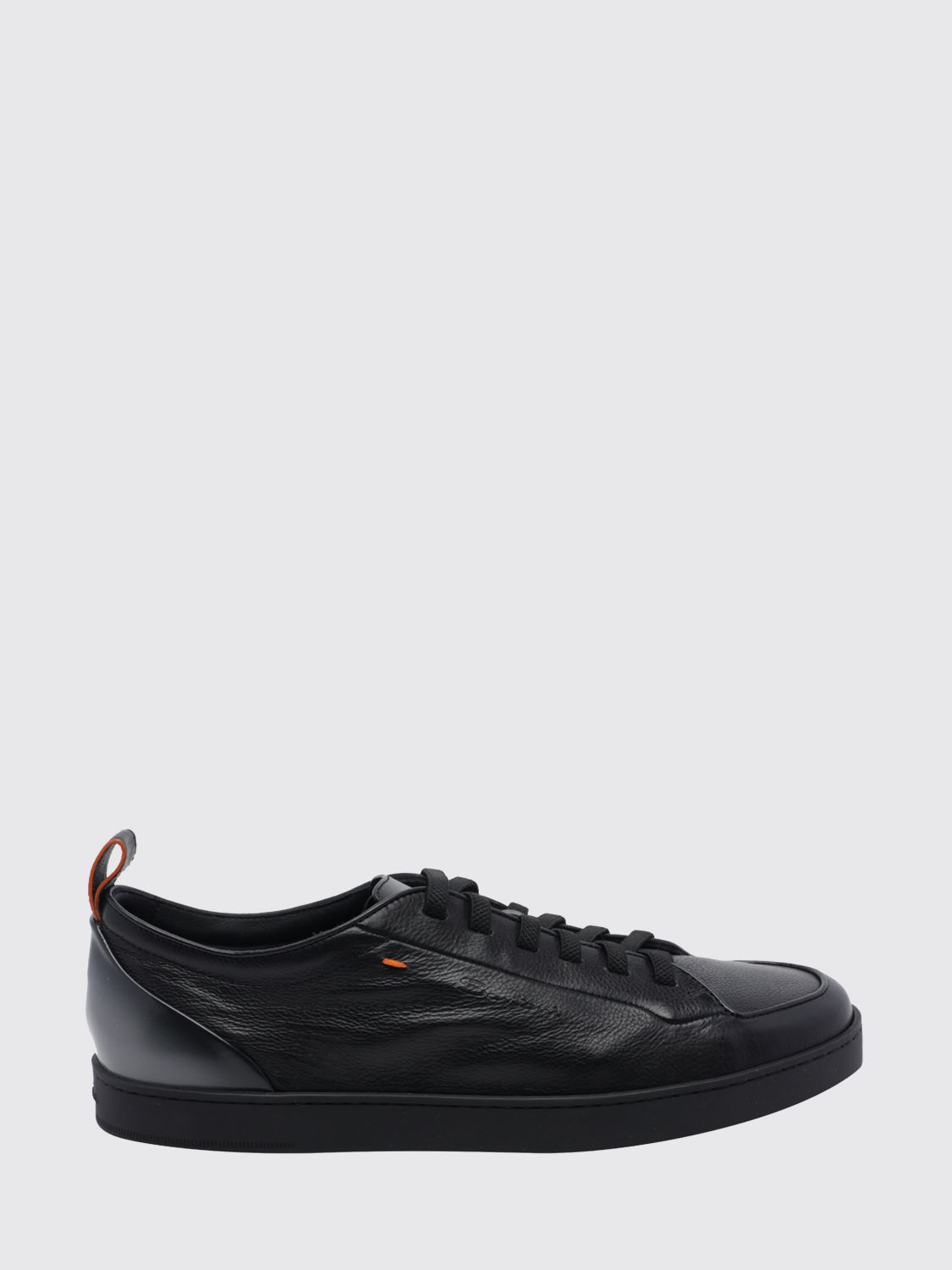 SANTONI Sneakers low top in pelle martellata con punta tonda e logo impresso