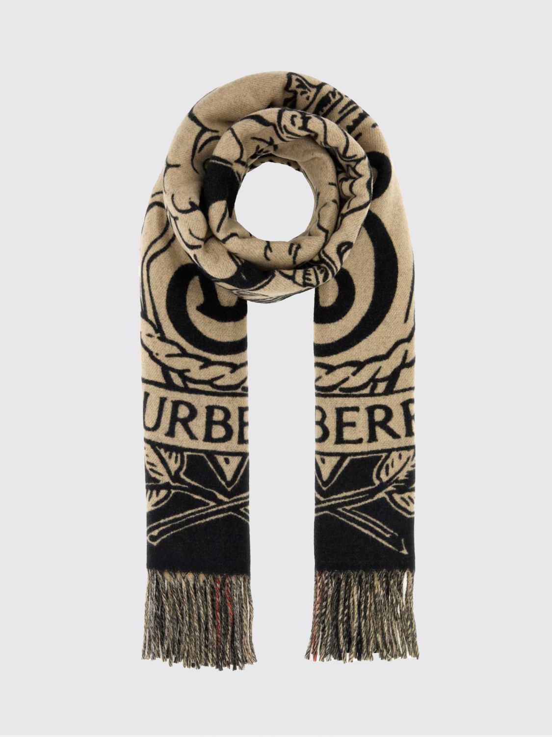 BURBERRY Reversible Pure Cashmere Scarf with EKD Print and Fringes