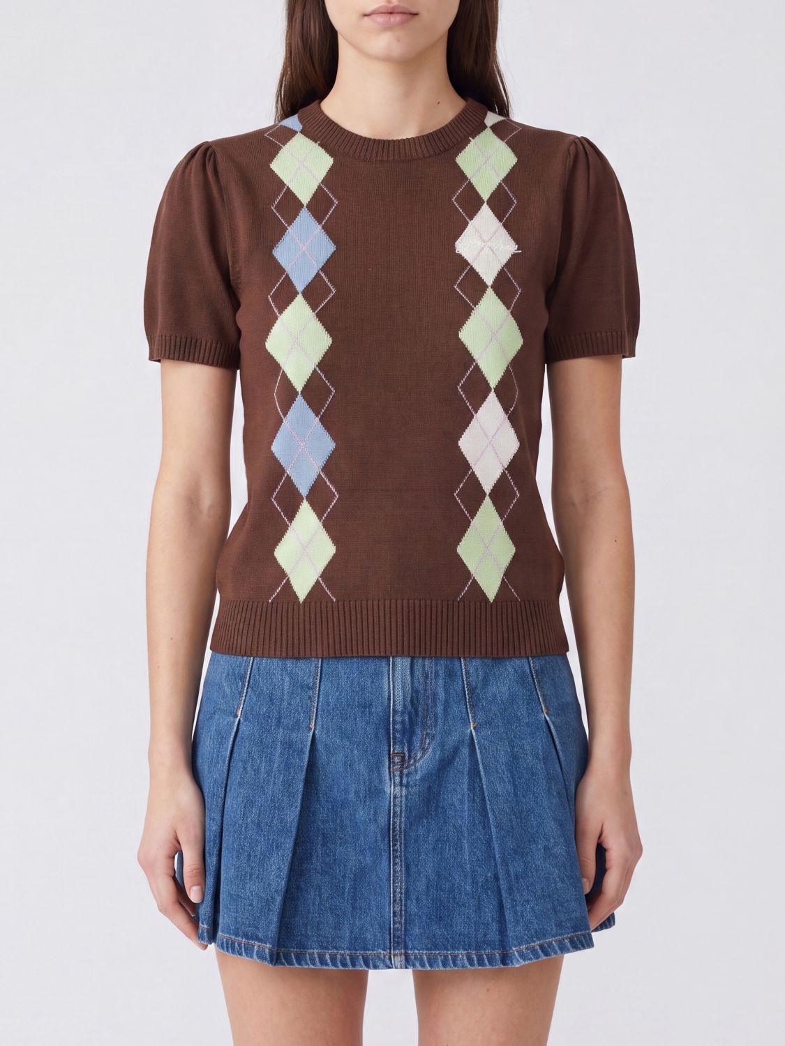 GANNI Argyle-Patterned Short-Sleeved Jumper in Organic Cotton with a Slim Fit