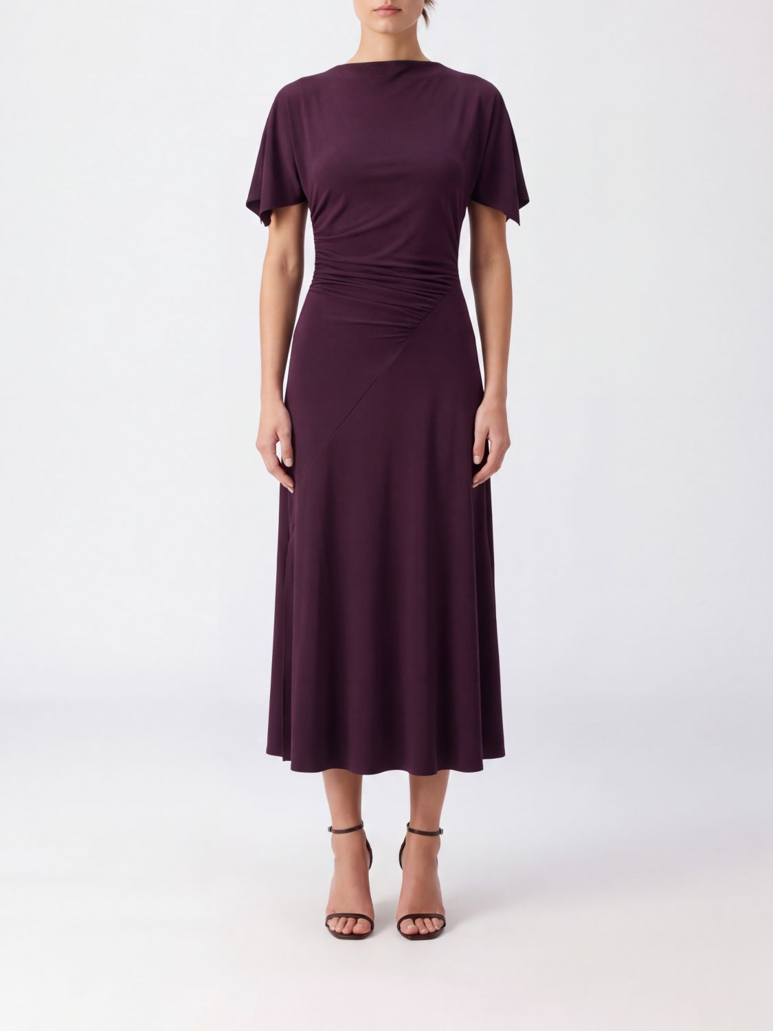 VICTORIA VICTORIA BECKHAM Blousey Stretch-Jersey Short-Sleeved Midi Sheath Dress VICTORIA VICTORIA BECKHAM Blousey Stretch-Jersey Short-Sleeved Midi Sheath Dress