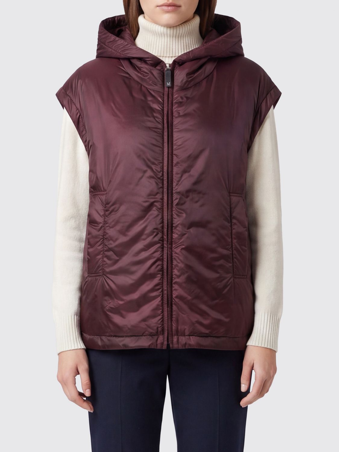 Max Mara The Cube Waterproof Hooded Nylon Padded Gilet with Slit Pockets