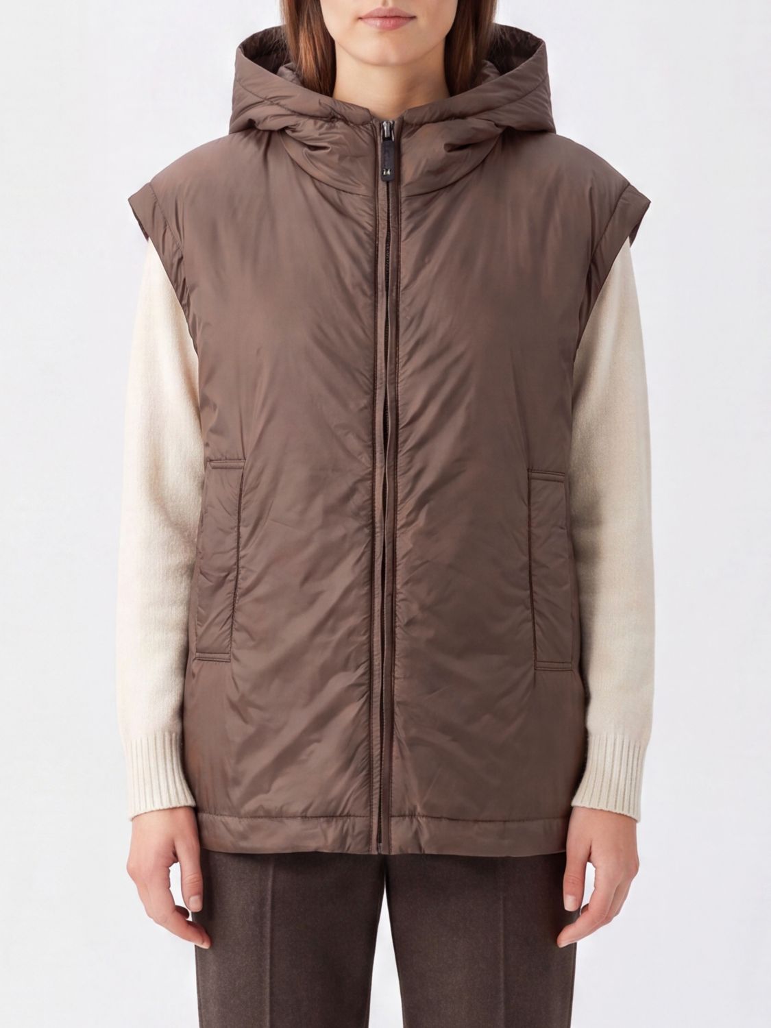 MAX MARA THE CUBE Waterproof Hooded Nylon Padded Gilet with Slit Pockets