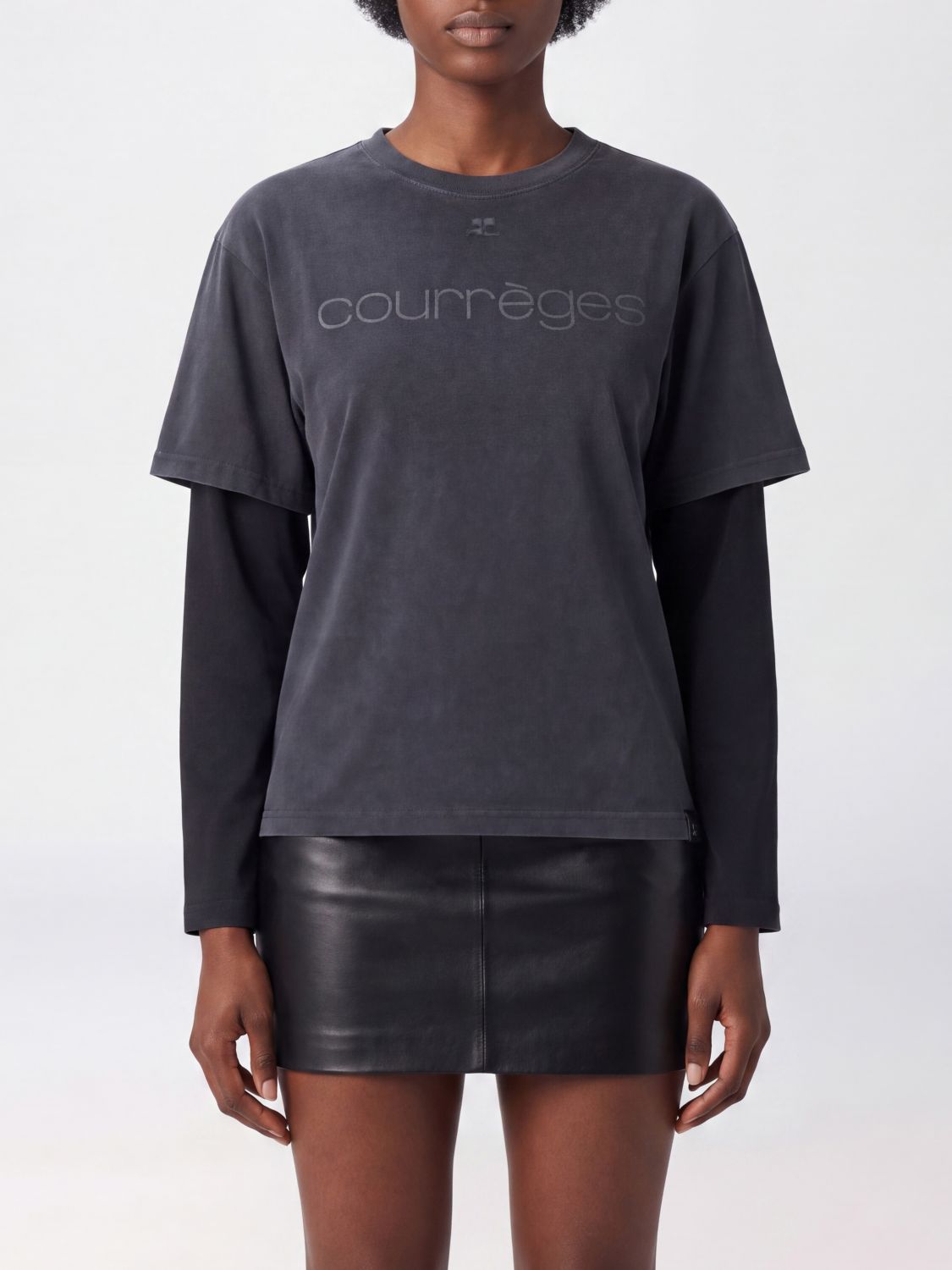 COURRÈGES Long-Sleeved Cotton T-Shirt with Tone-on-Tone Logo