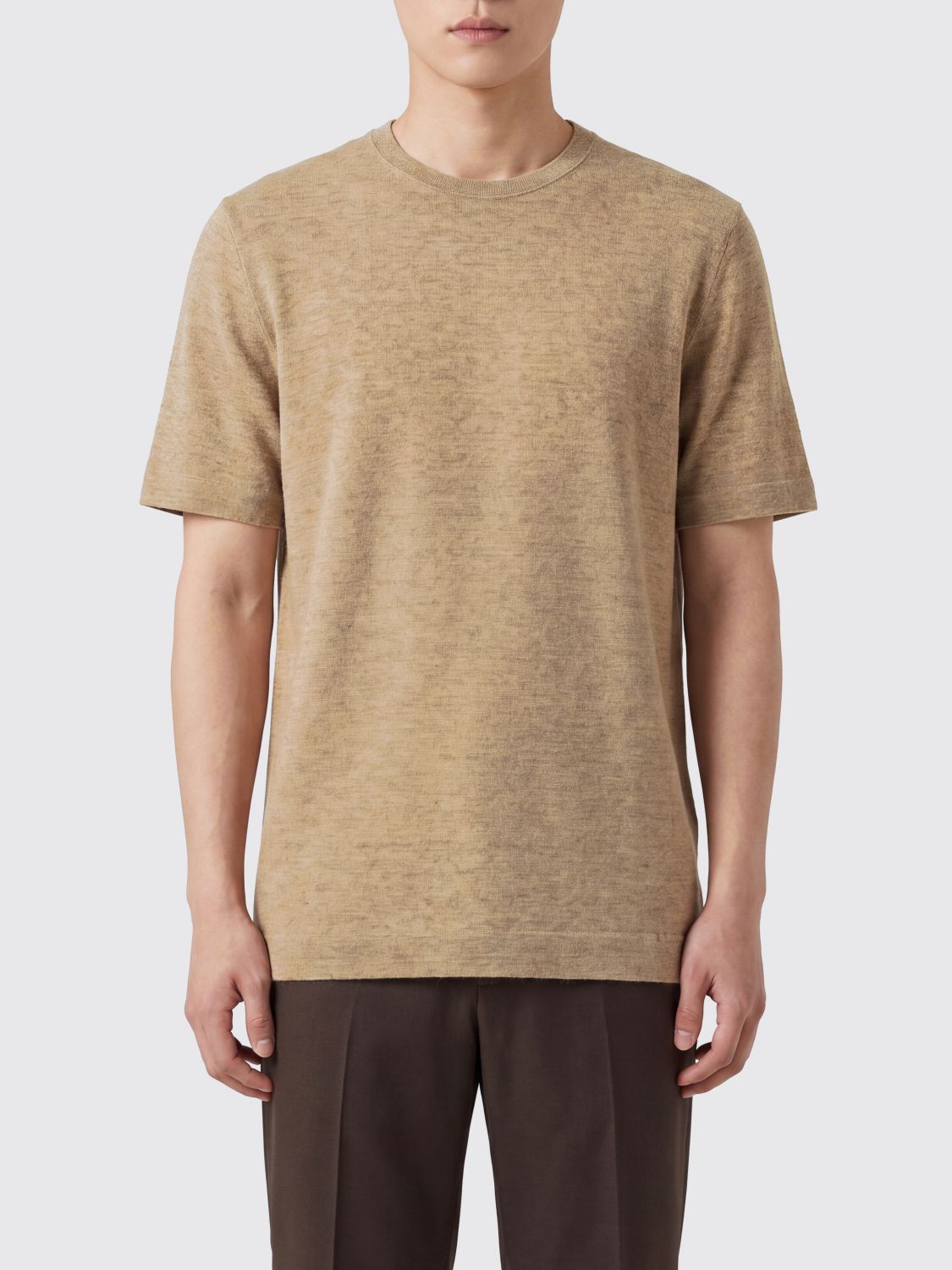 ZEGNA T-shirt girocollo in puro lino con logo a contrasto sul petto