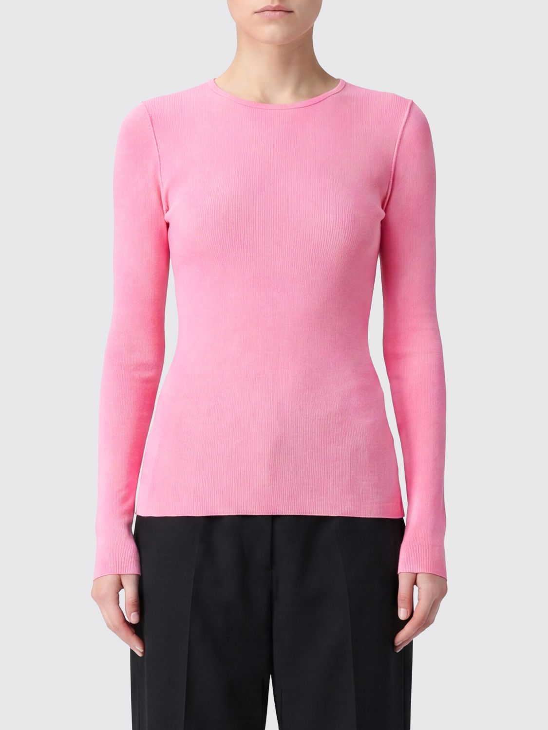 MSGM Slim Fit Long-Sleeved Viscose T-shirt with Crew Neck　MSGM スリムフィット長袖ビスコース T シャツ、クルーネック MSGM