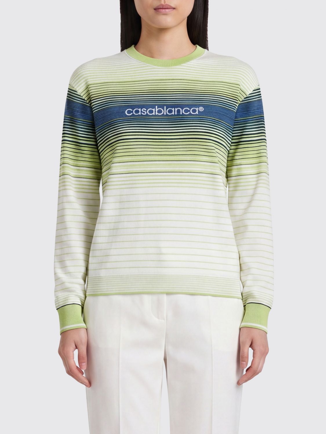 CASABLANCA T-shirt a maniche lunghe in cotone Pima a righe con logo