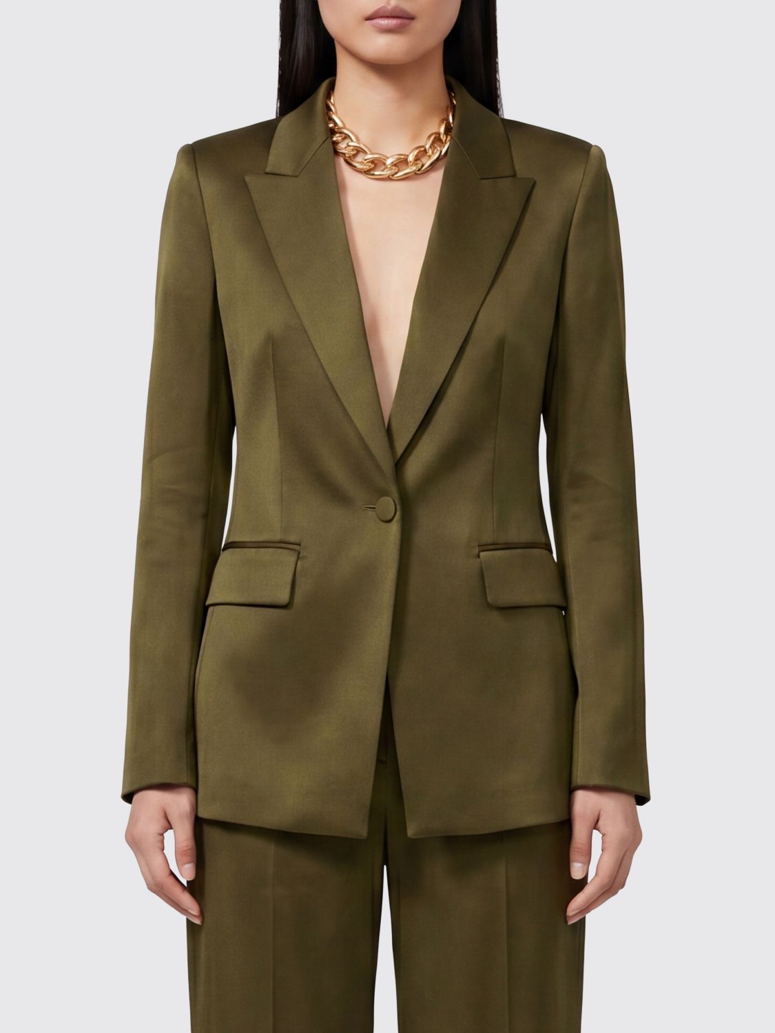 MAX MARA Single-Breasted Silk Blazer with Peak Lapels
