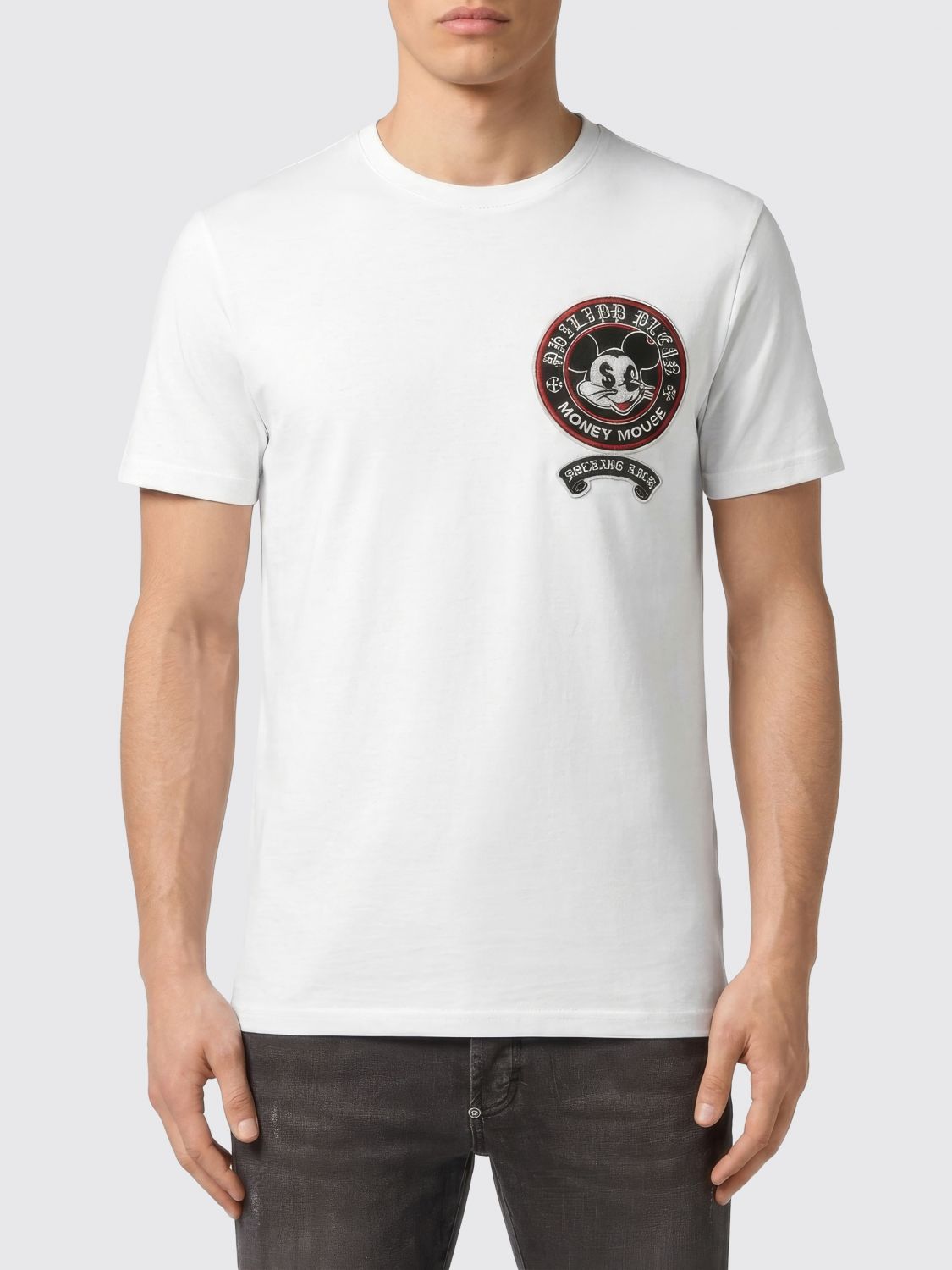 PHILIPP PLEIN Money Mouse Cotton T-shirt with Rhinestone Application