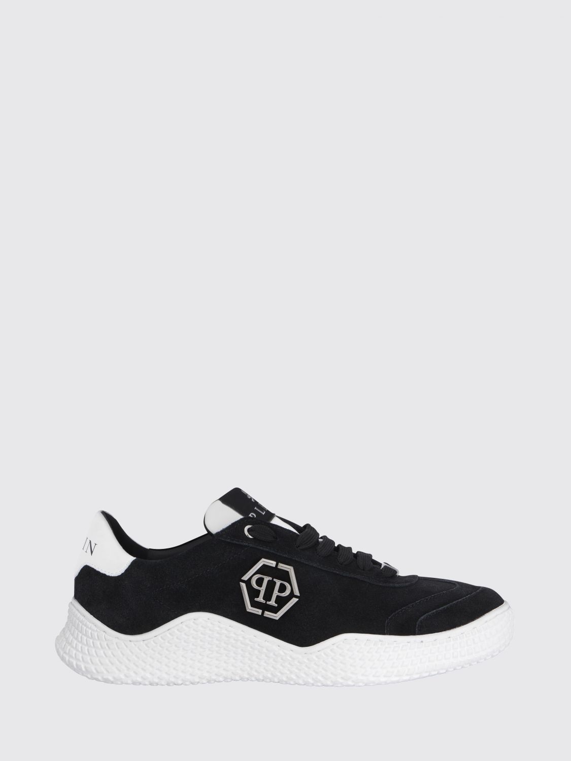PHILIPP PLEIN Low Top Leather and Suede Sneakers with Hexagon Logo