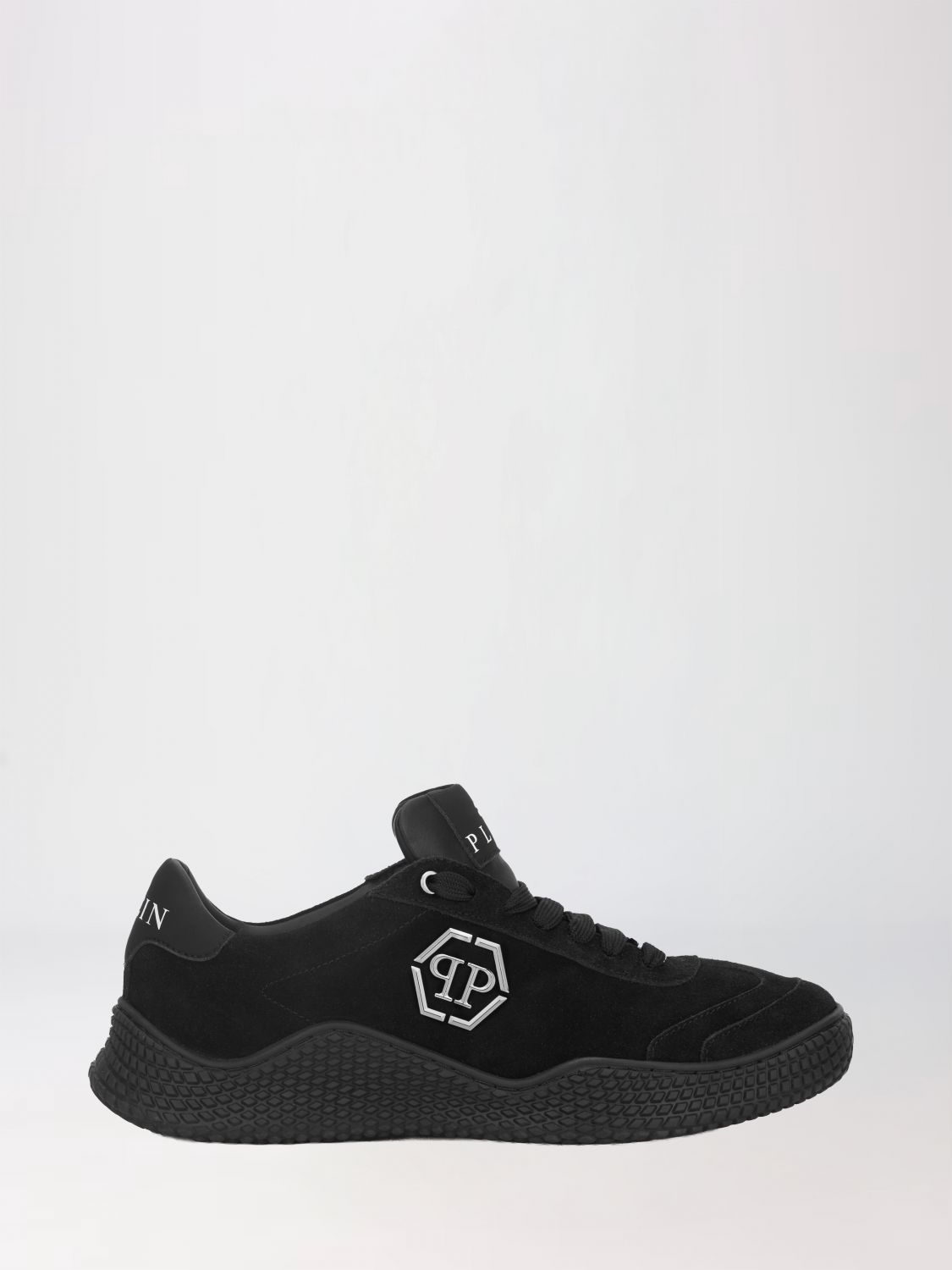 PHILIPP PLEIN Sneakers low top in pelle e suede con logo Hexagon
