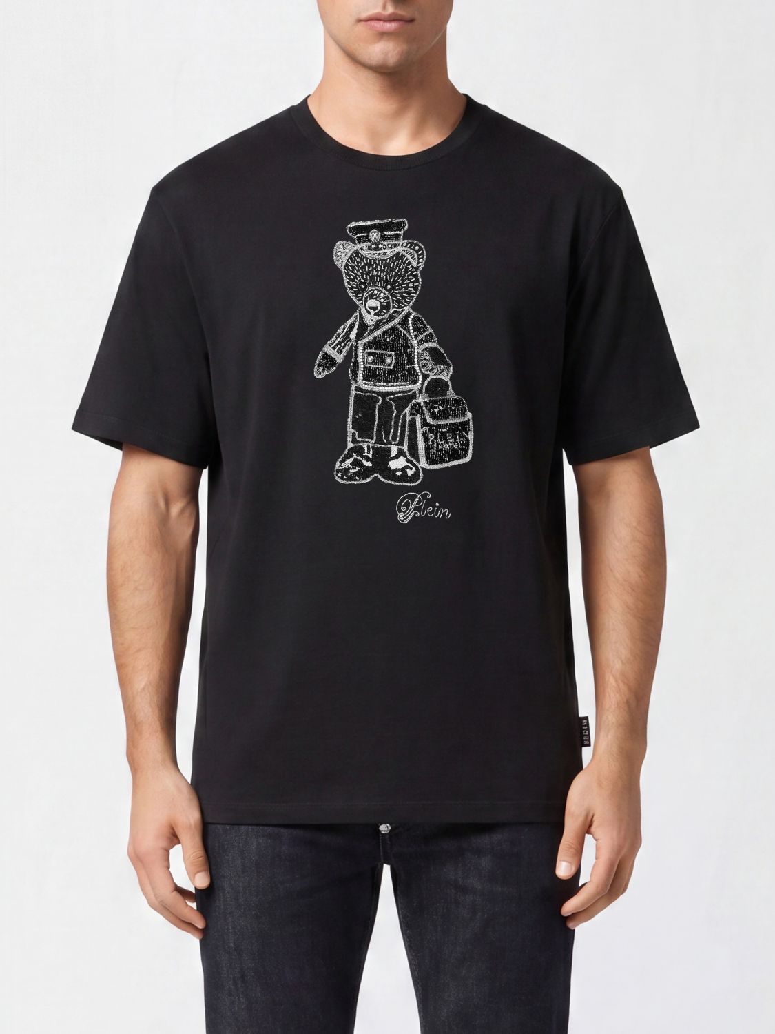 PHILIPP PLEIN Cotton T-shirt with Sequin Teddy Bear Embroidery