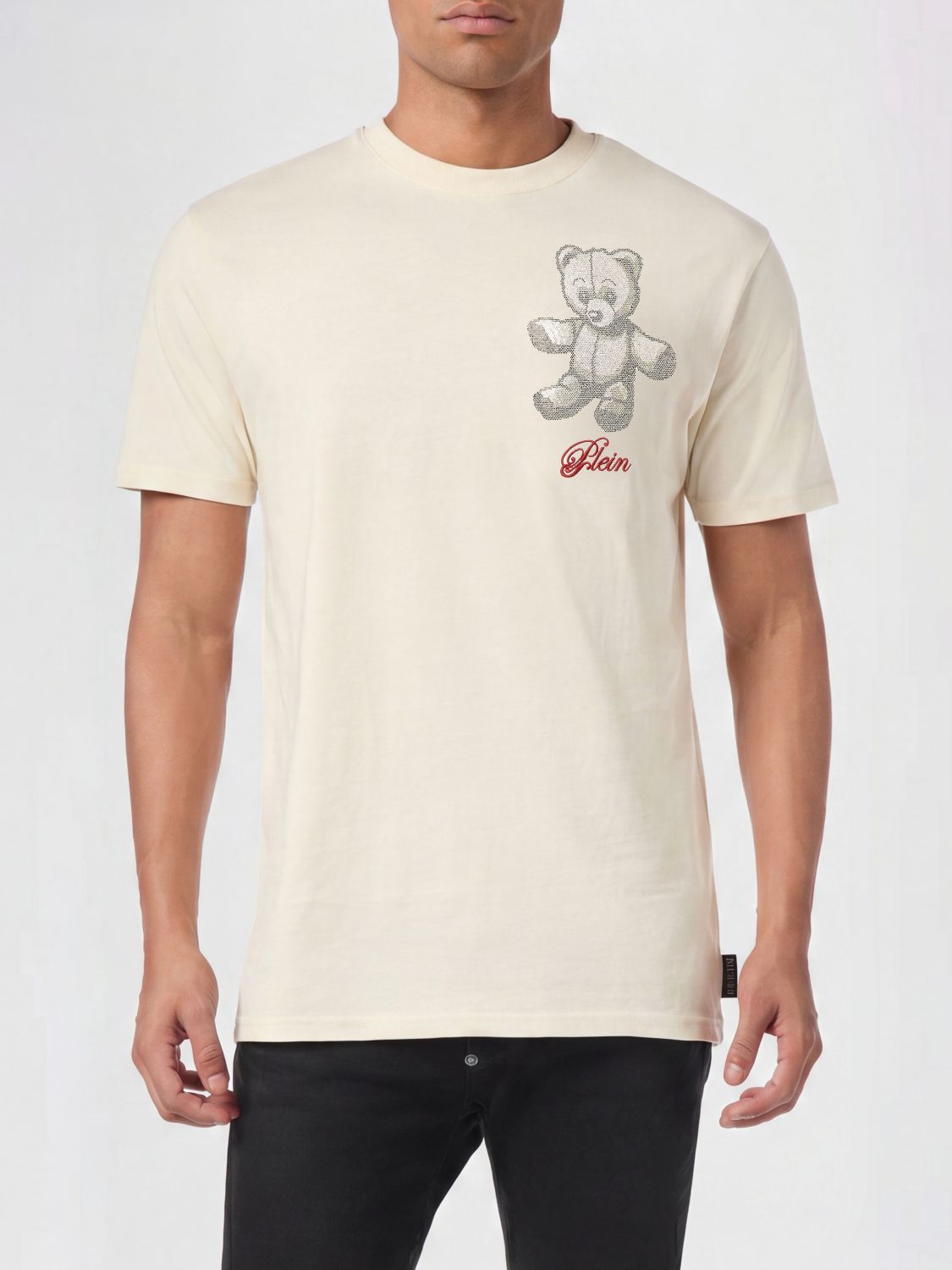PHILIPP PLEIN Cotton T-shirt with Teddy Bear Print and Rear Logo