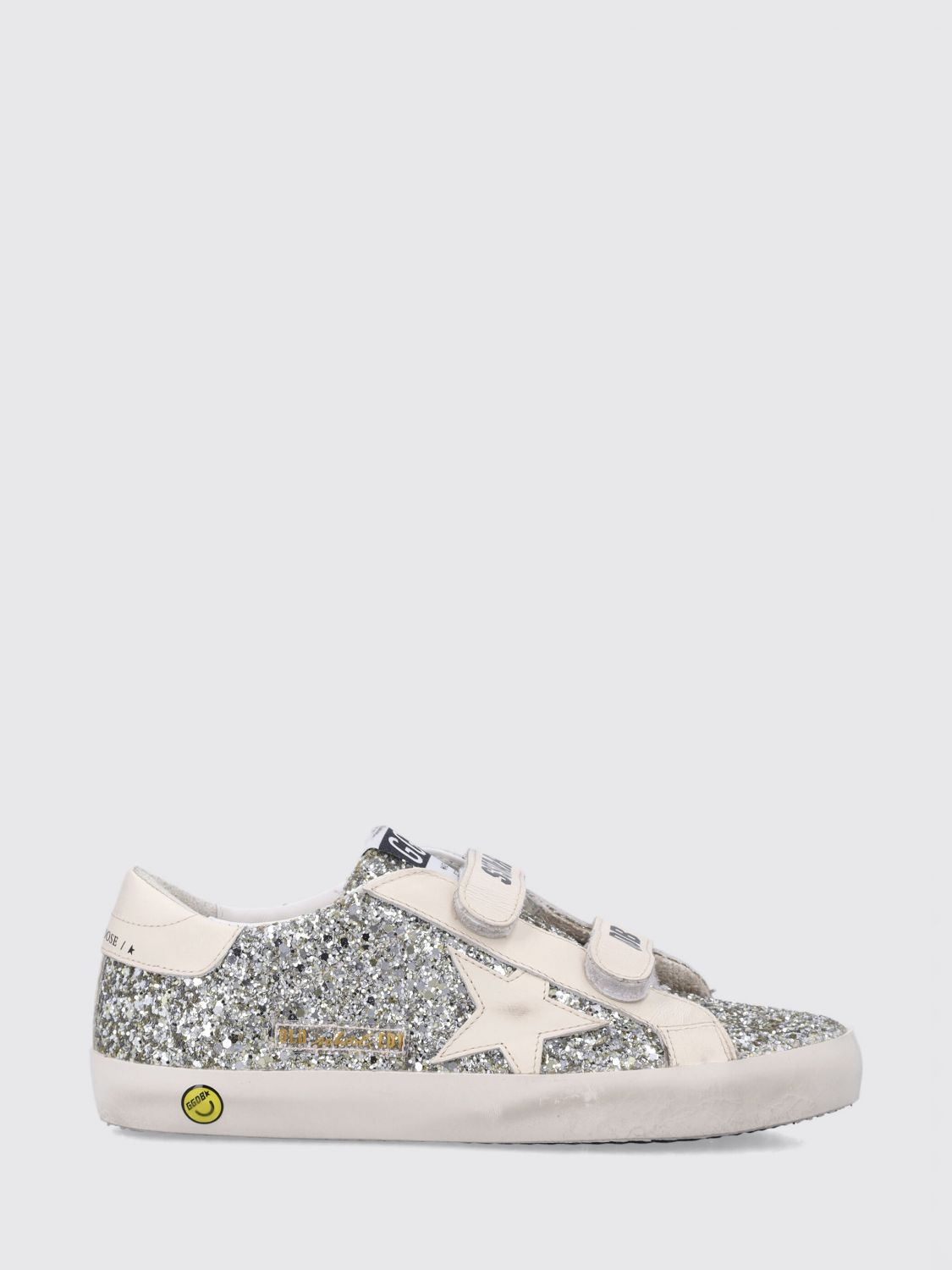 GOLDEN GOOSE Kid's Old School Trainers in Leather and Glitter Mesh with Hook-and-Loop Closure　GOLDEN GOOSE キッズ オールドスクール トレーナー レザーとグリッターメッシュ 面ファスナー付き GOLDEN