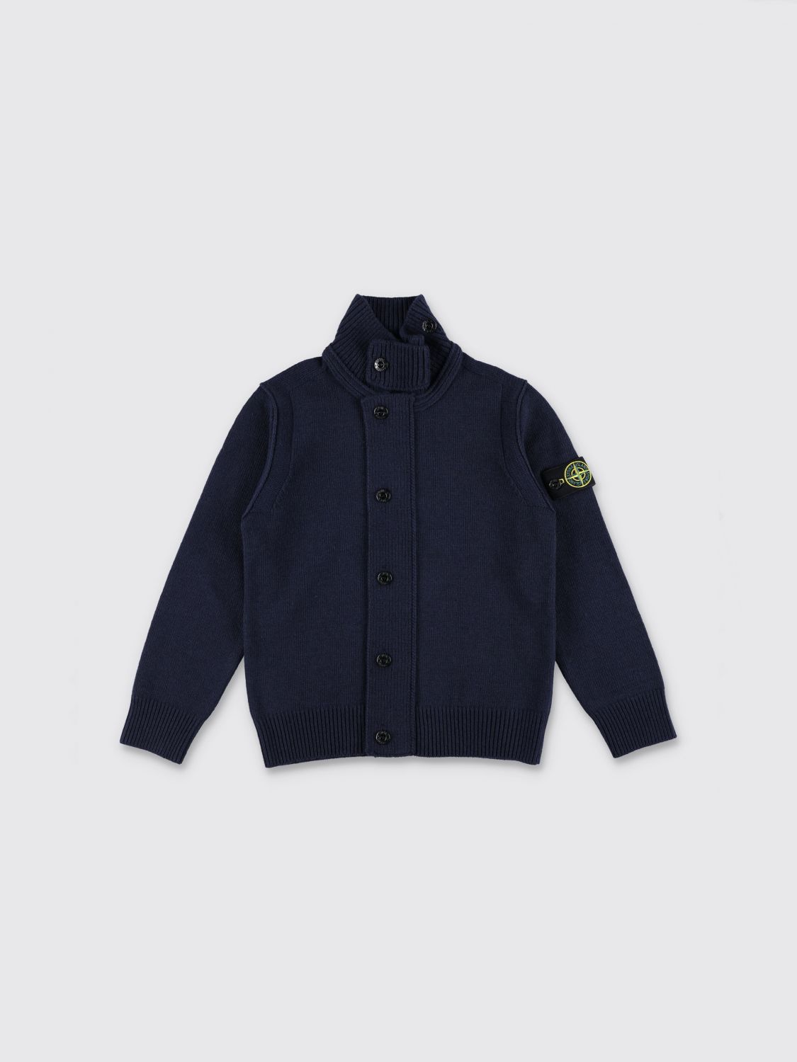 STONE ISLAND JUNIOR Boy's Wool and Cashmere Blend Turtleneck Cardigan　STONE ISLAND JUNIOR ボーイズ ウール & カシミヤ ブレンド タートルネック カーディガン STONE