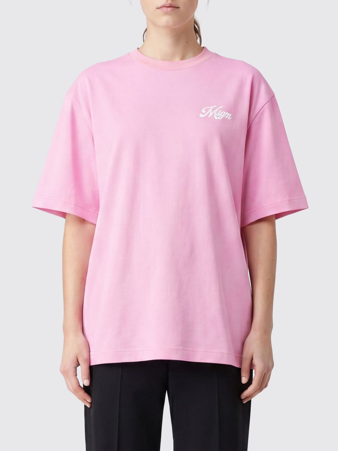 MSGM Relaxed Fit Cotton T-shirt with Contrasting Logo　MSGM リラックスフィット コットン T シャツ コントラストロゴ付き MSGM