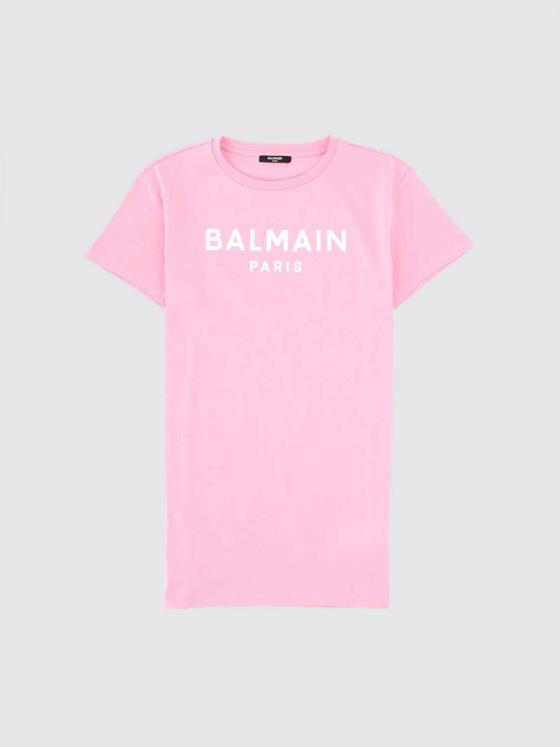 BALMAIN Mini abito T-shirt da bambina in cotone con logo a contrasto