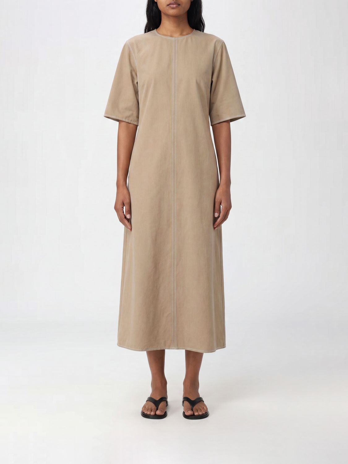 AMI PARIS Short-Sleeved Cotton Midi Tunic Dress with Contrast Trims