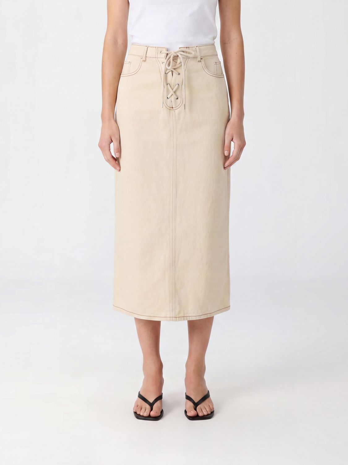 BAUM UND PFERDGARTEN Organic Cotton Midi Pencil Skirt with Tie Fastening
