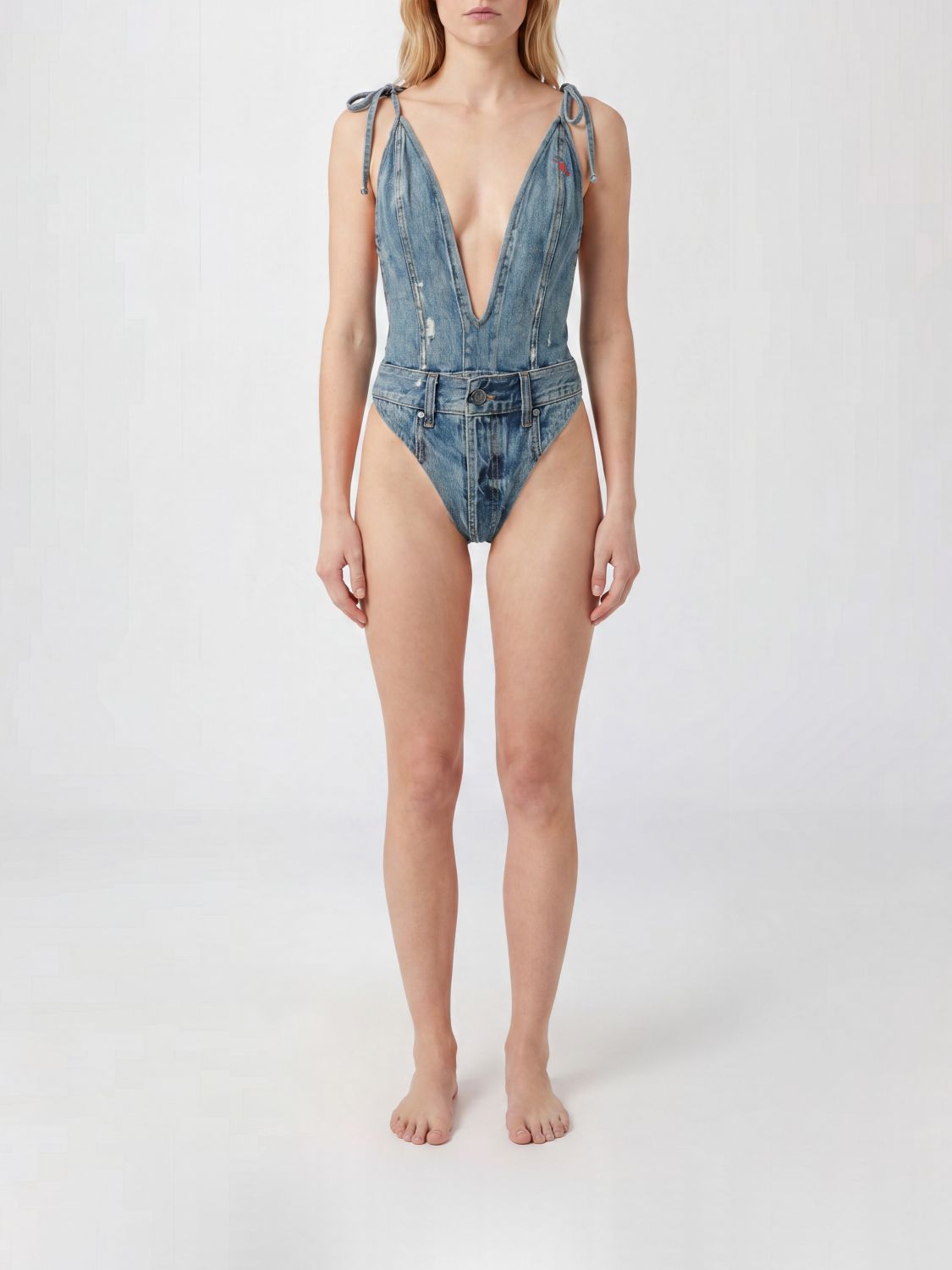 DIESEL Abstract Print Deep V-Neck One-Piece Swimsuit in Nylon　DIESEL アブストラクト プリント ディープ V ネック ワンピース 水着 (ナイロン) DIESEL