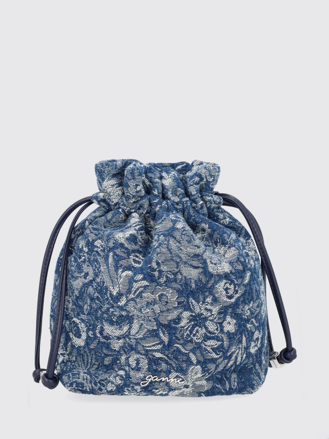 GANNI Mini Floral Jacquard Cotton Denim Bucket Bag