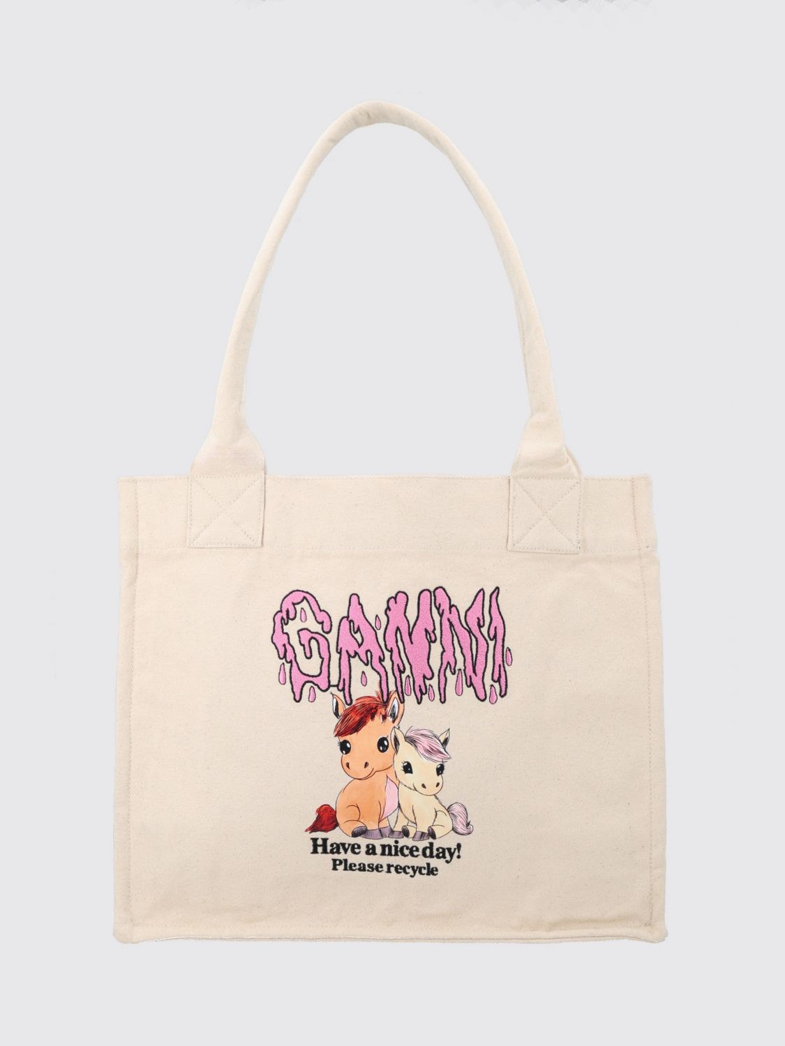 GANNI Recycled Cotton Tote Bag with Double Handle and Logo　GANNI ダブルハンドルとロゴ付きリサイクルコットントートバッグ GANNI