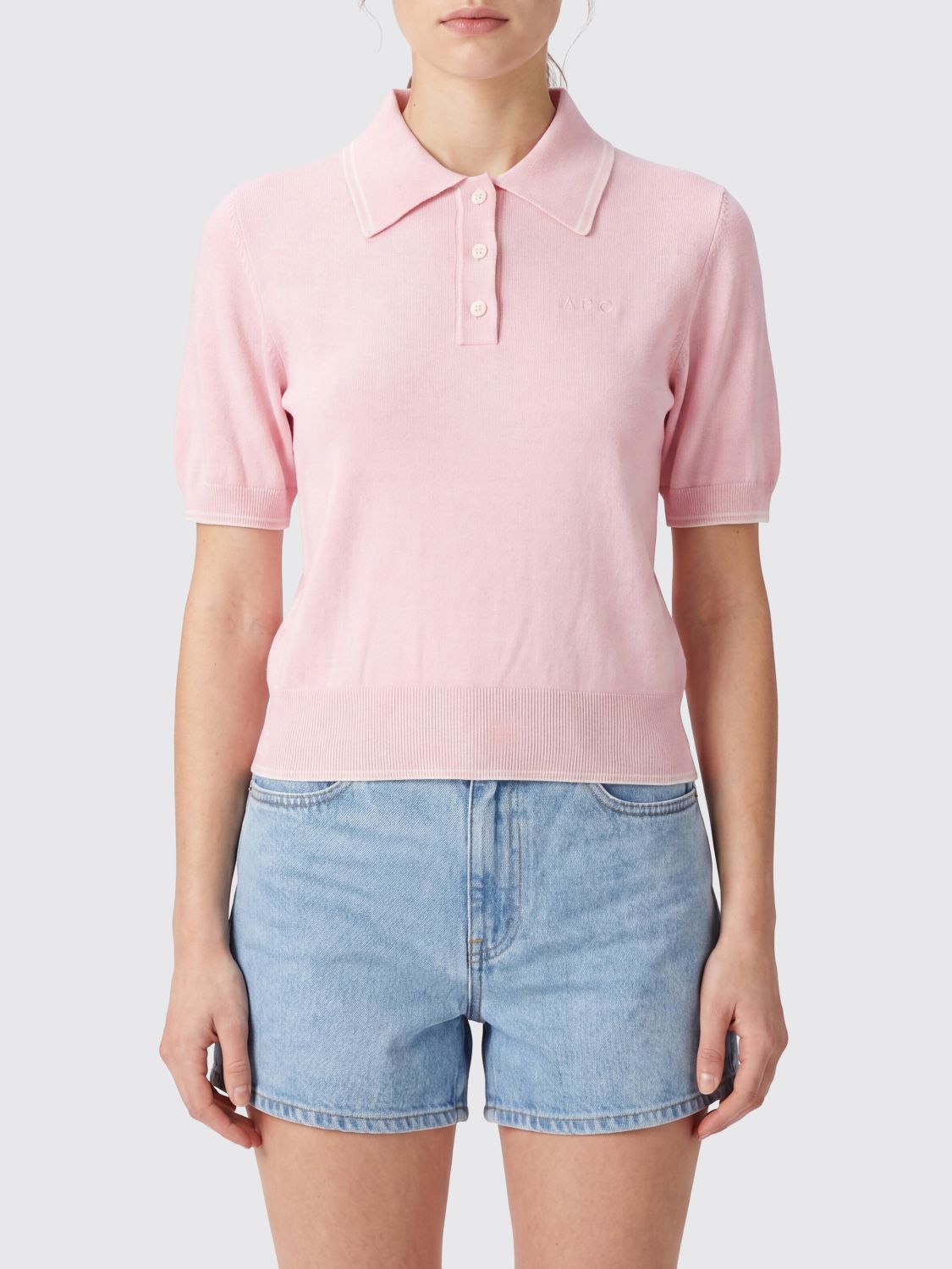 A. P.C. Knit Cotton Polo with Ribbed Collar and Trims　A.P.C.リブ編みの襟とトリム付きニットコットンポロ A.