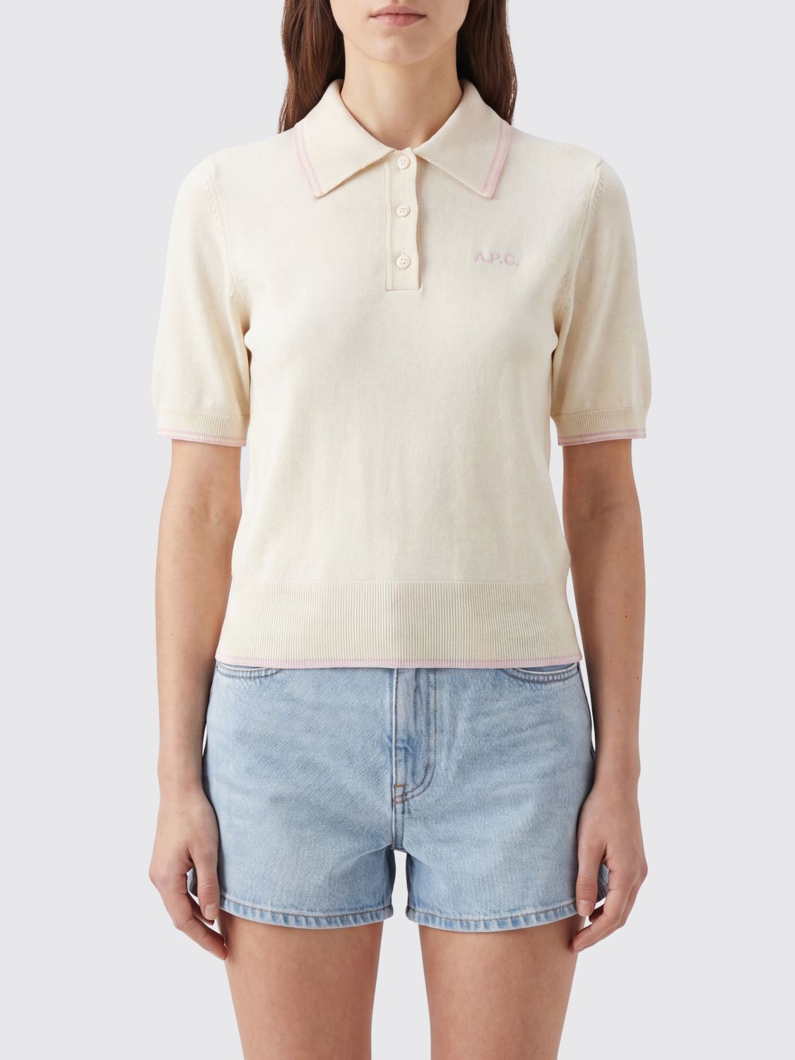 A. P.C. Polo in maglia di cotone con colletto e bordi a costine