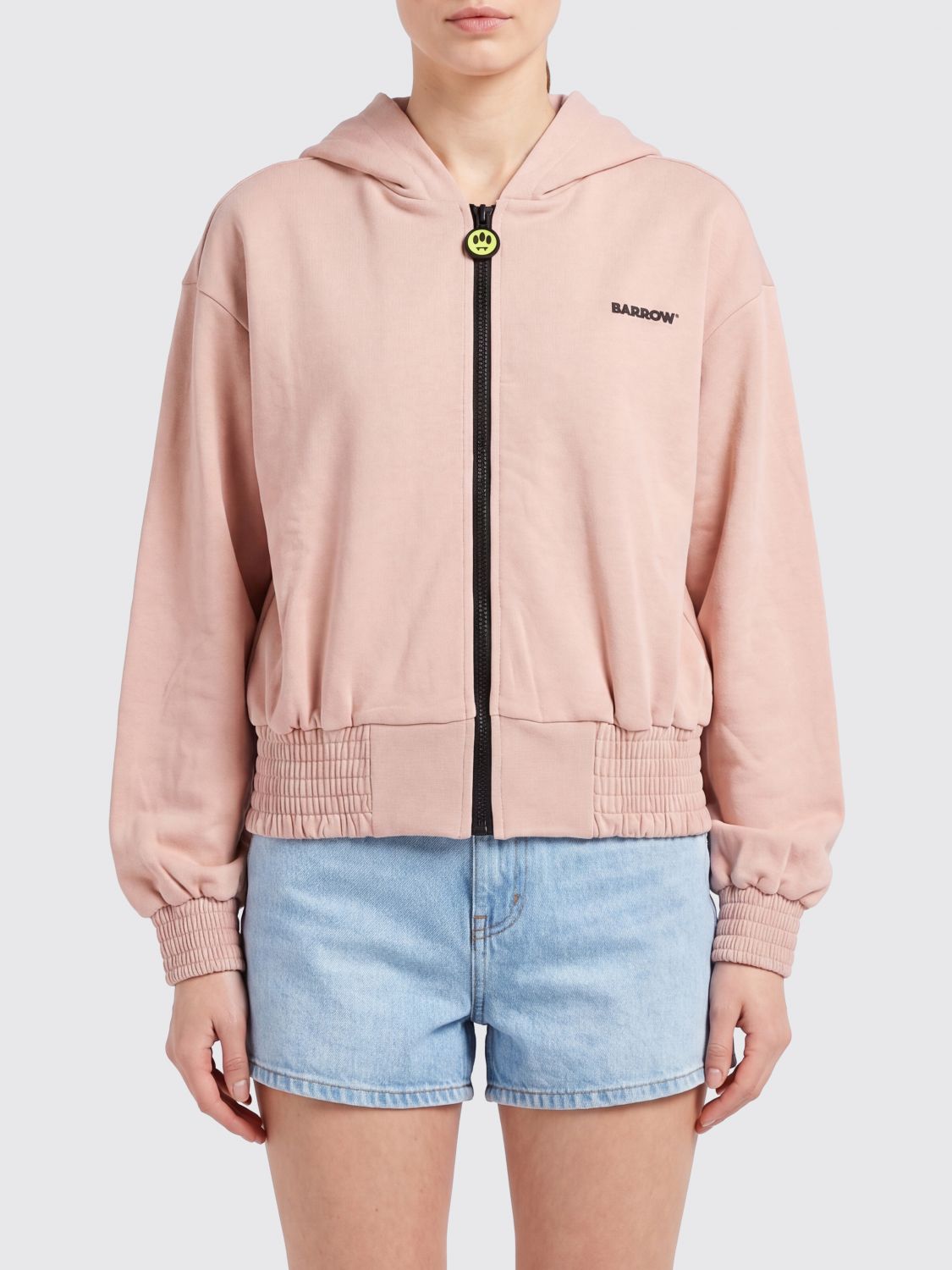 BARROW Felpa in cotone con cappuccio, zip e logo a contrasto