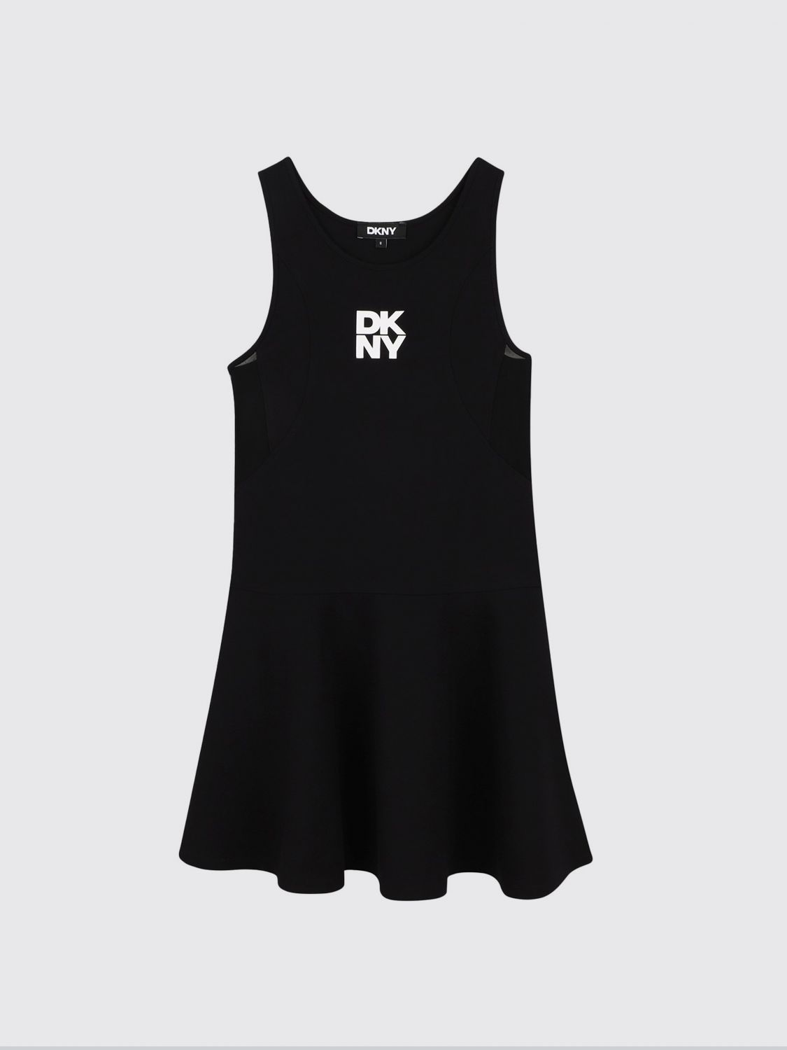 DKNY Girl's Slim Fit Mini Dress in Stretch Viscose with Contrast Logo