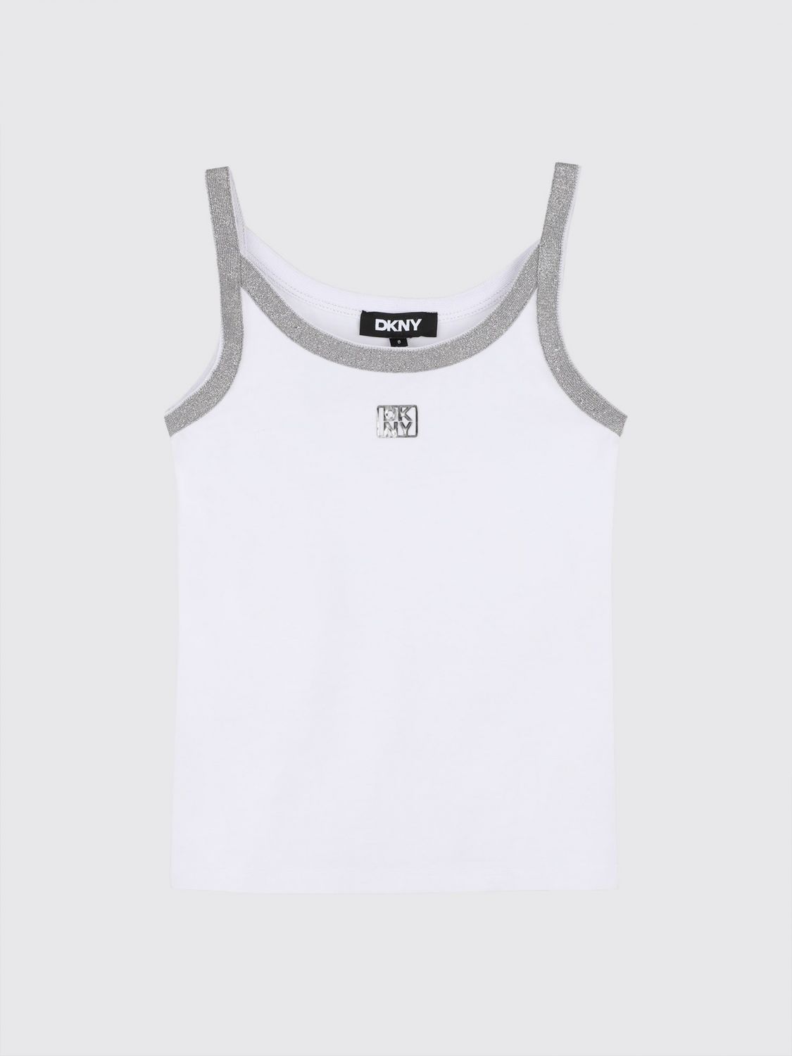 DKNY Girl's Slim Fit Cotton Top with Contrast Logo and Trim