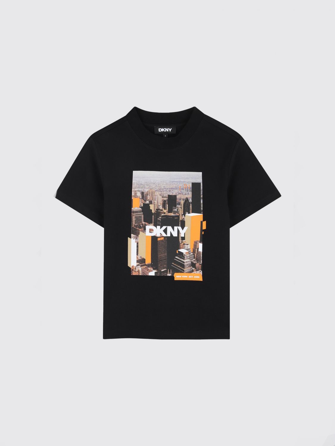 DKNY Boy's Cotton T-shirt with Graphic Logo Print and Dropped Shoulders