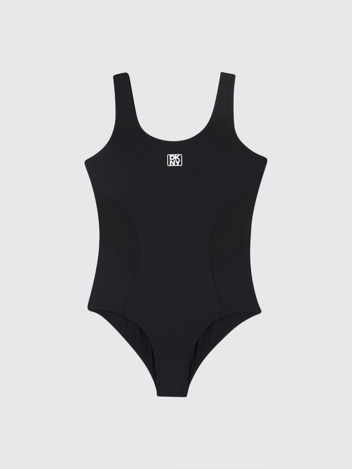 DKNY Girl's One-Piece Swimsuit in Nylon with Contrast Logo and U-Neck
