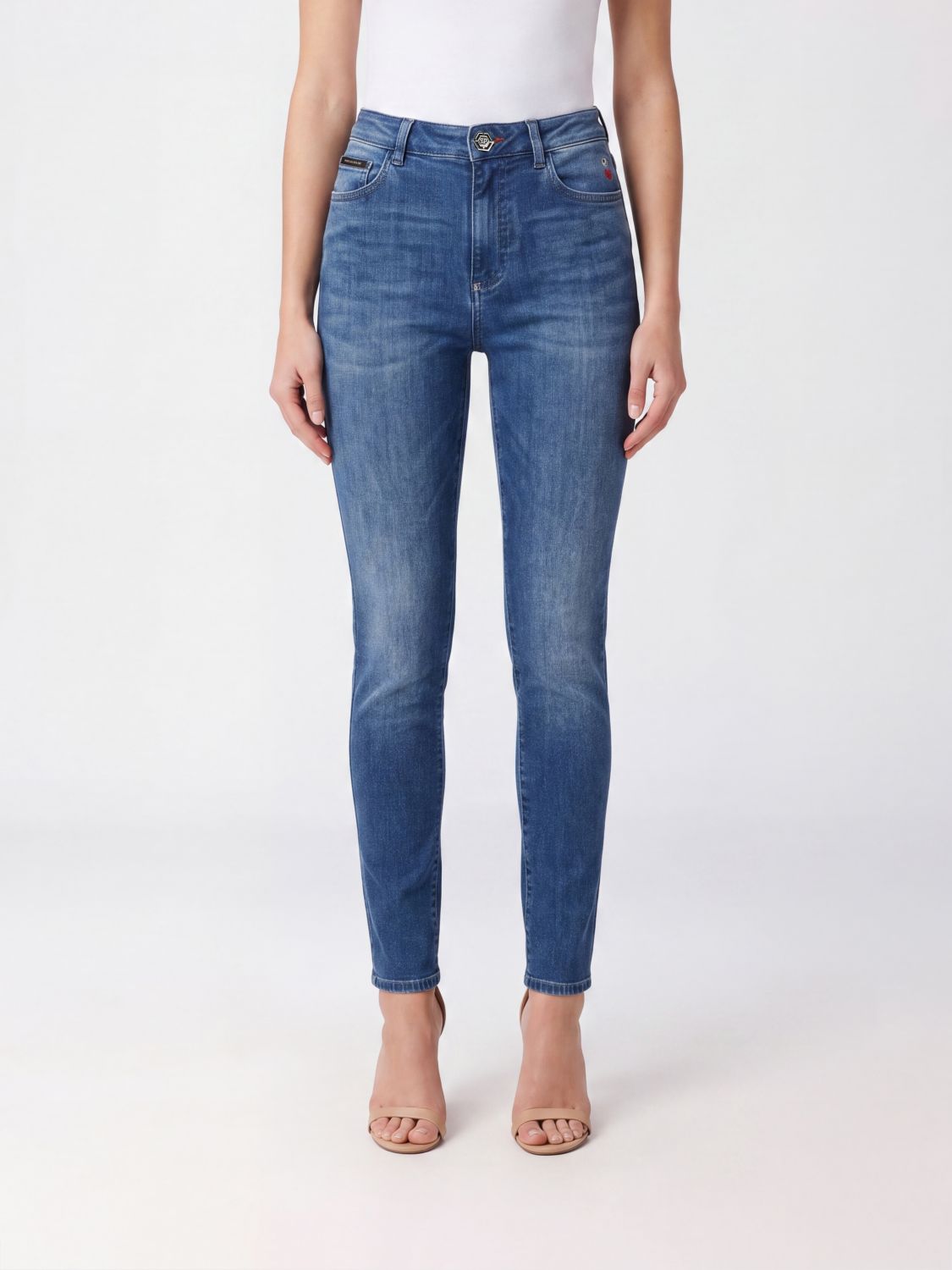 PHILIPP PLEIN Jeans skinny a vita alta in denim stretch a cinque tasche