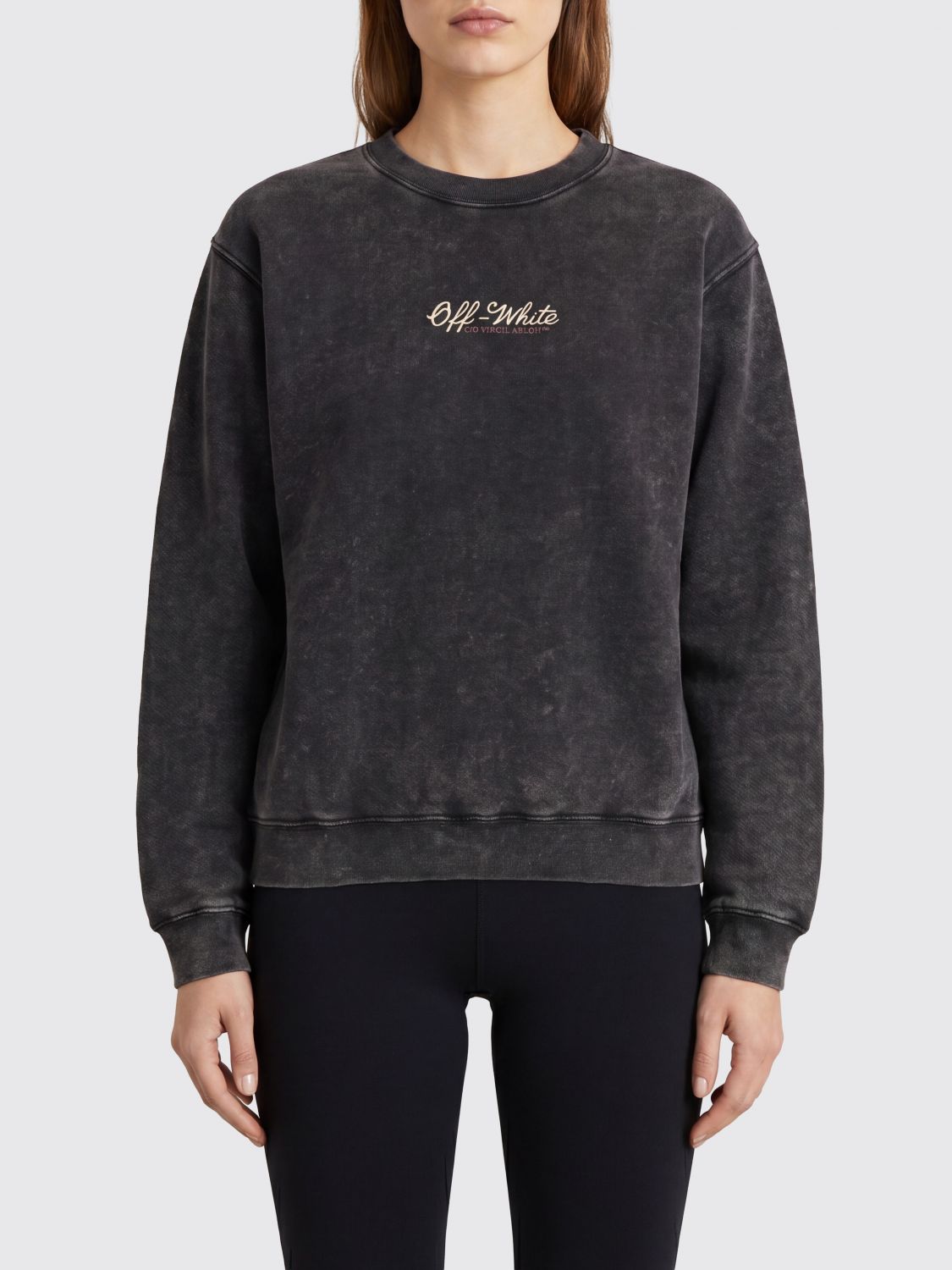 Off-White Felpa girocollo in cotone con stampa grafica e logo a contrasto